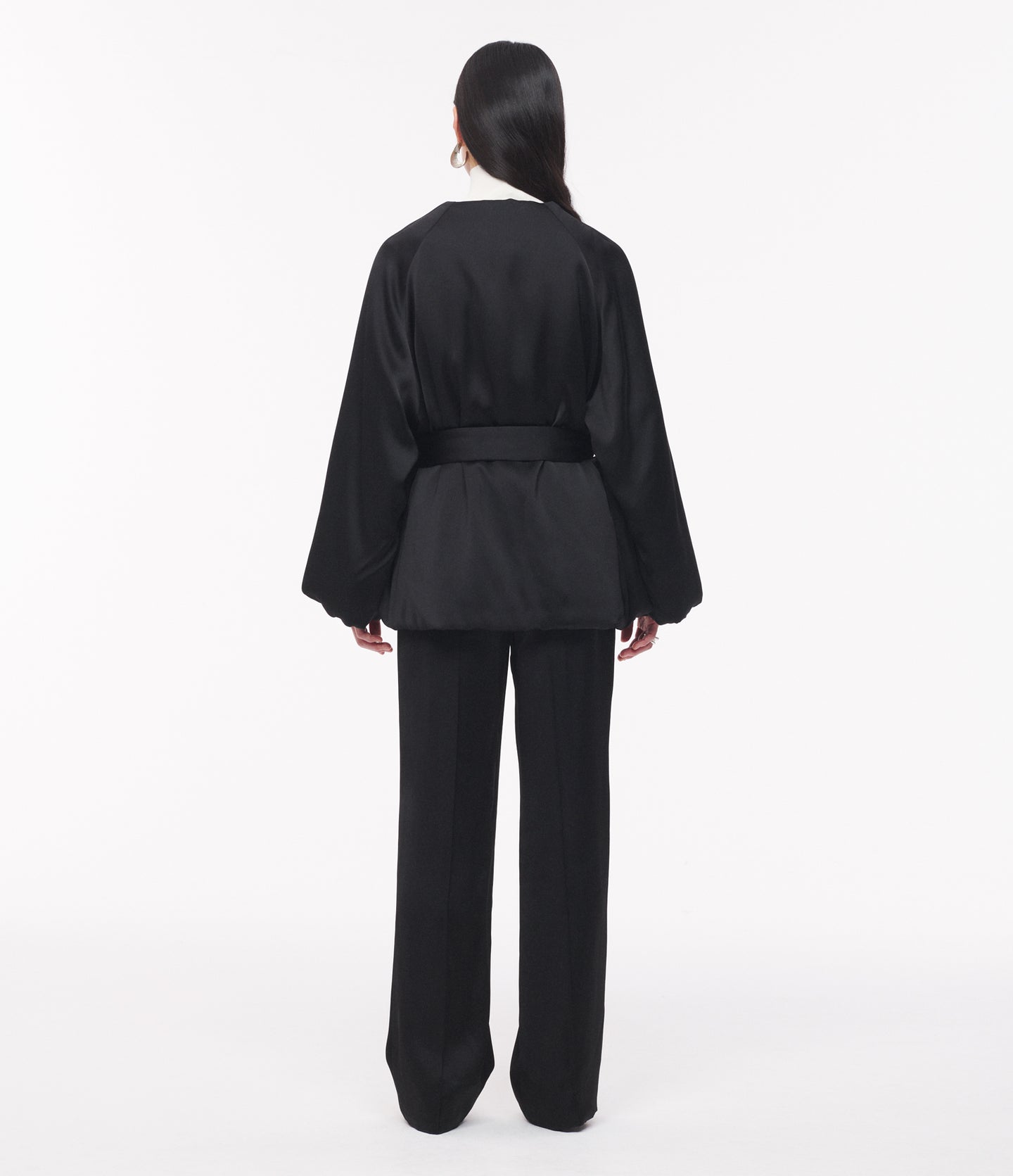 Another Tomorrow Padded Wrap Coat in Black – Satin Women's Outerwear
