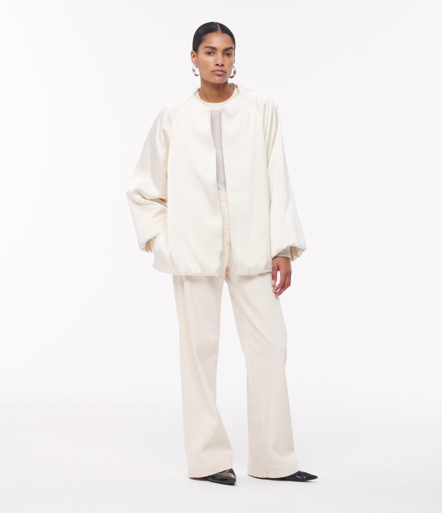 Another Tomorrow Padded Wrap Coat in Cream – Satin Women's Outerwear