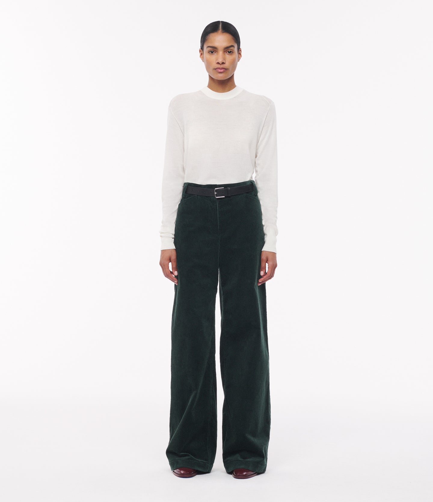 Another Tomorrow Patch Pocket Corduroy Pant in Pine – Cotton Women's Trousers