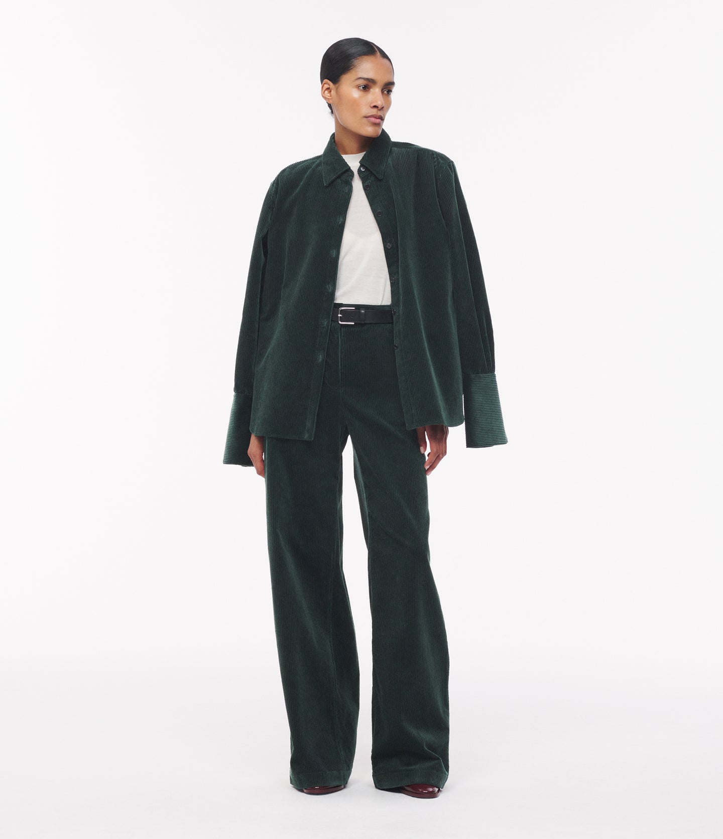 Another Tomorrow Patch Pocket Corduroy Pant in Pine – Cotton Women's Trousers