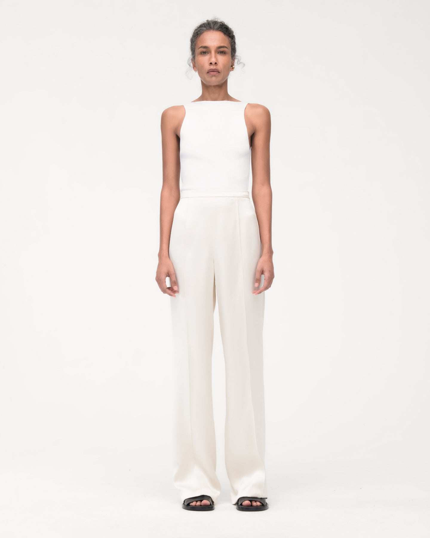 Another Tomorrow Pintuck Trouser in Cream – Satin Women's Trousers
