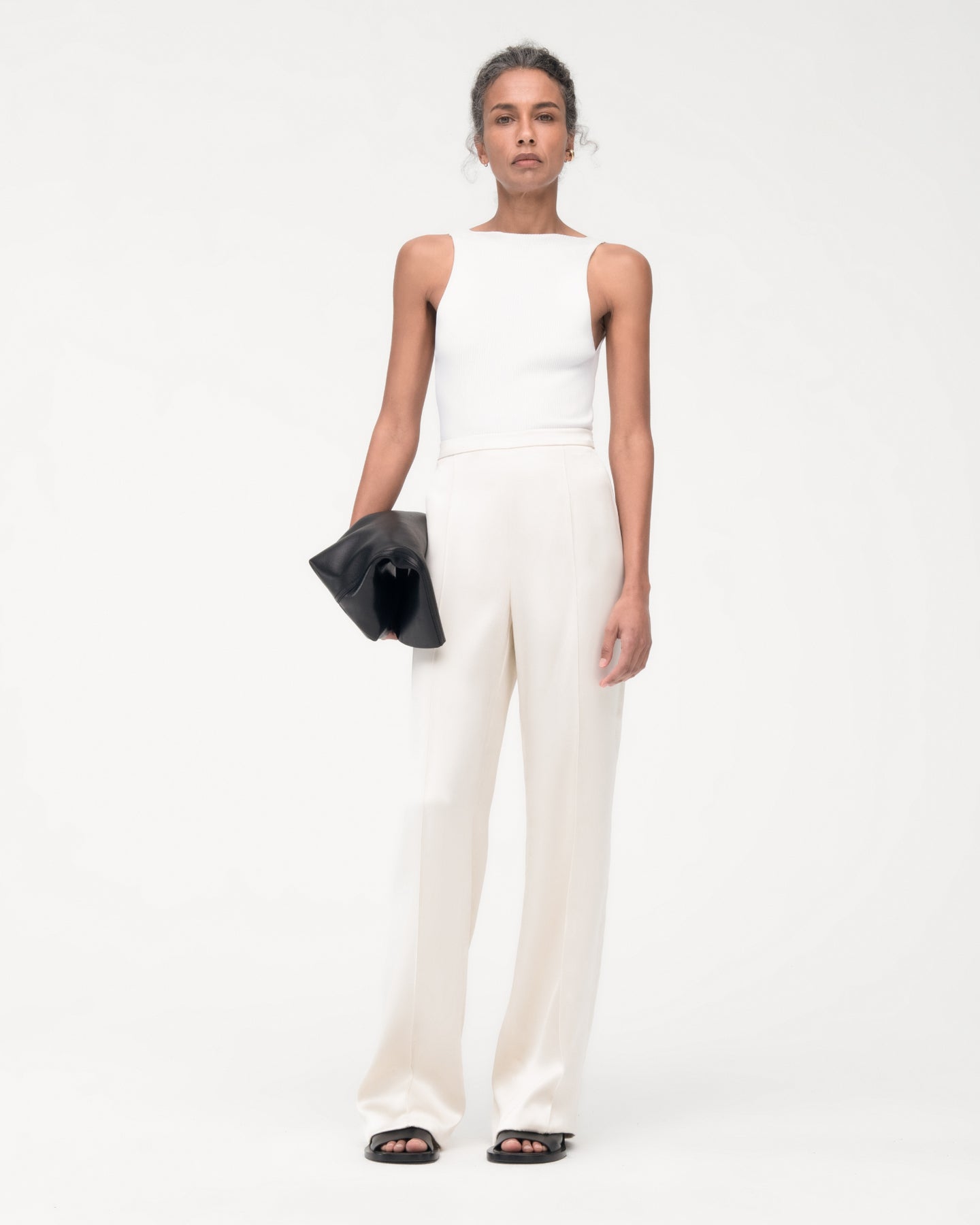 Another Tomorrow Pintuck Trouser in Cream – Satin Women's Trousers