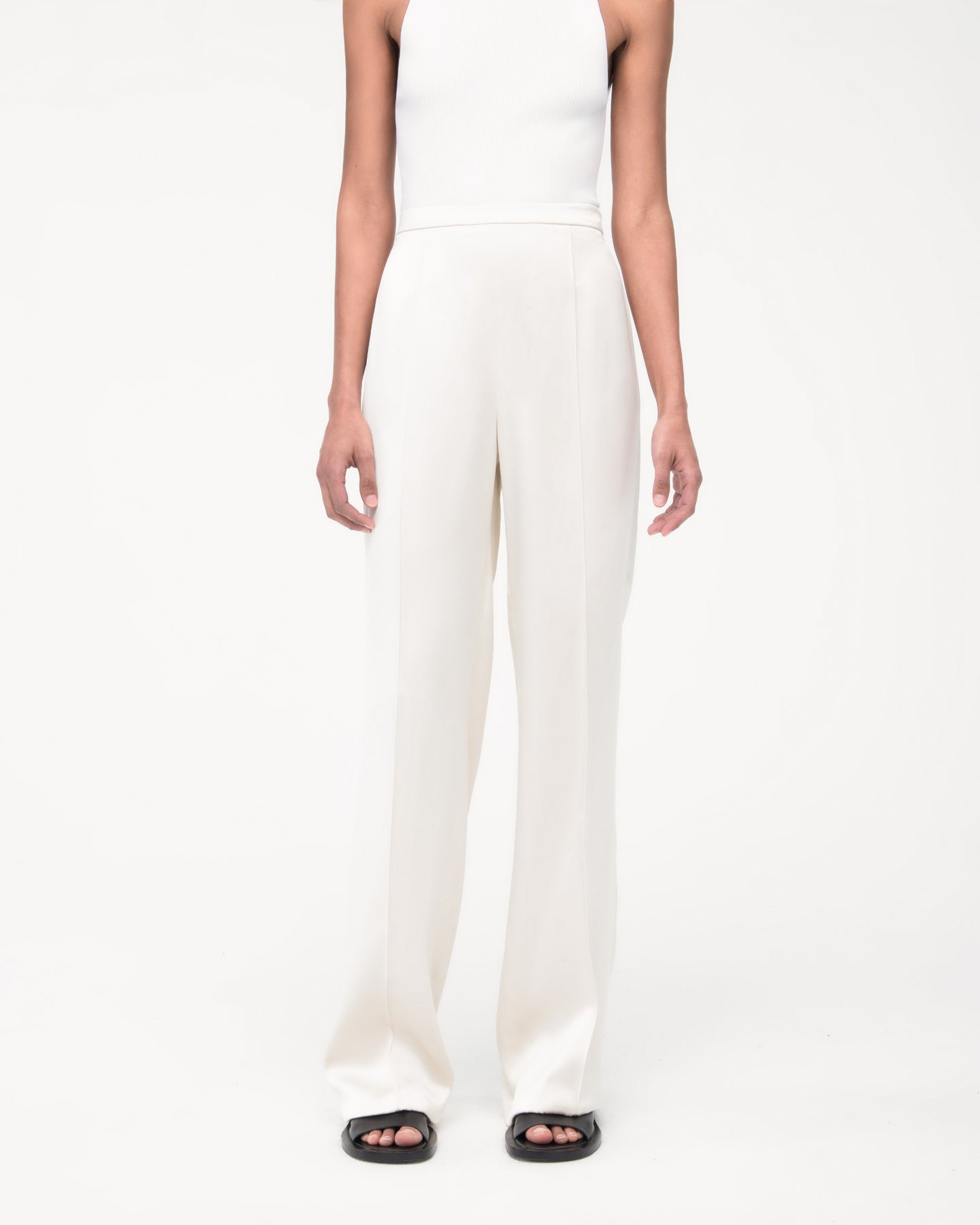 Another Tomorrow Pintuck Trouser in Cream – Satin Women's Trousers