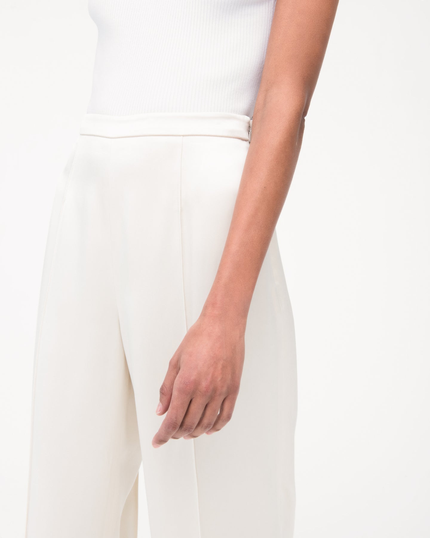 Another Tomorrow Pintuck Trouser in Cream – Satin Women's Trousers