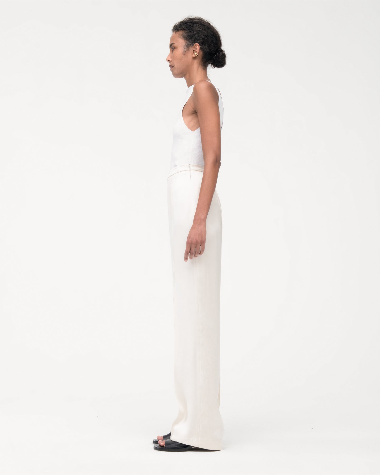Another Tomorrow Pintuck Trouser in Cream – Satin Women's Trousers
