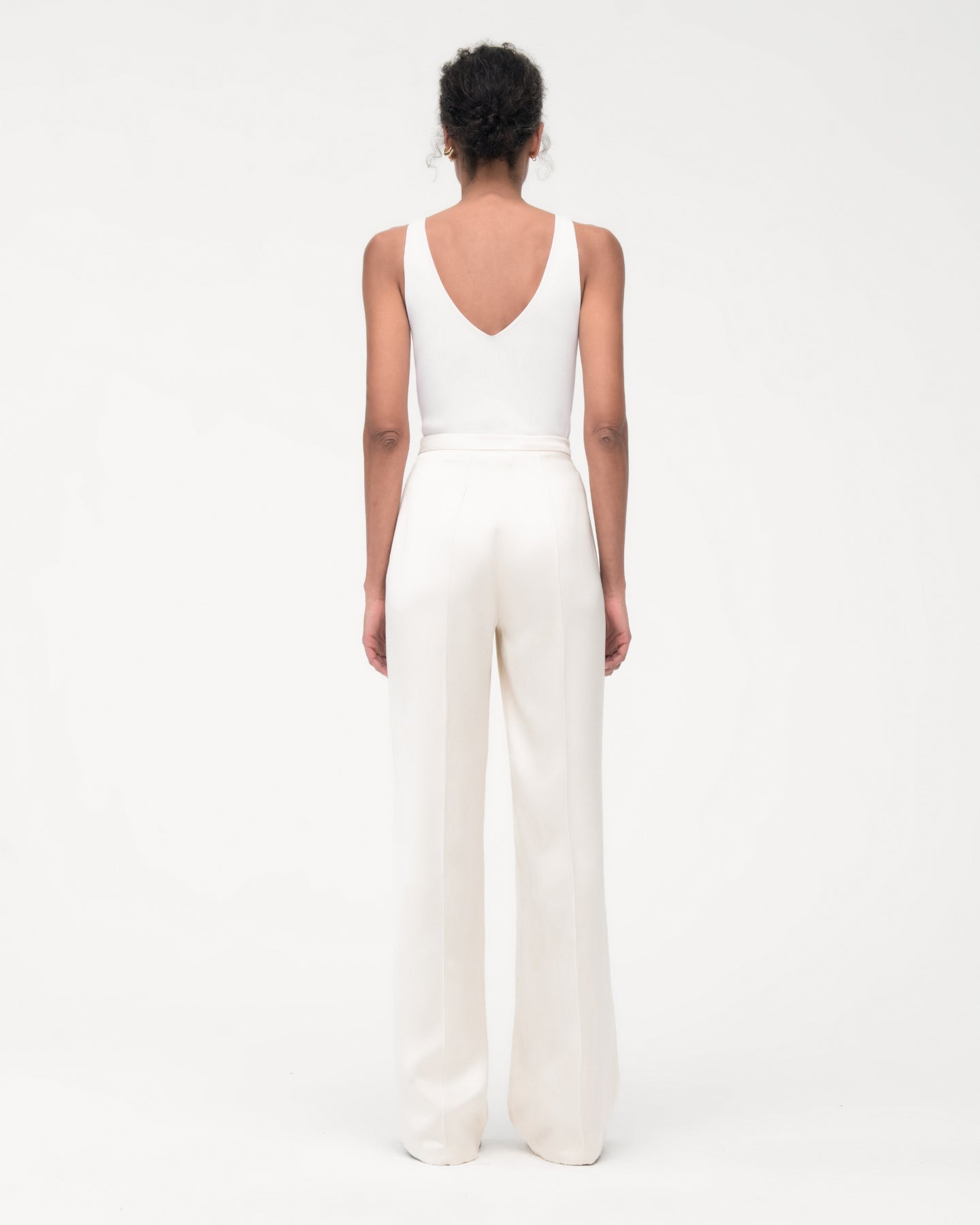 Another Tomorrow Pintuck Trouser in Cream – Satin Women's Trousers