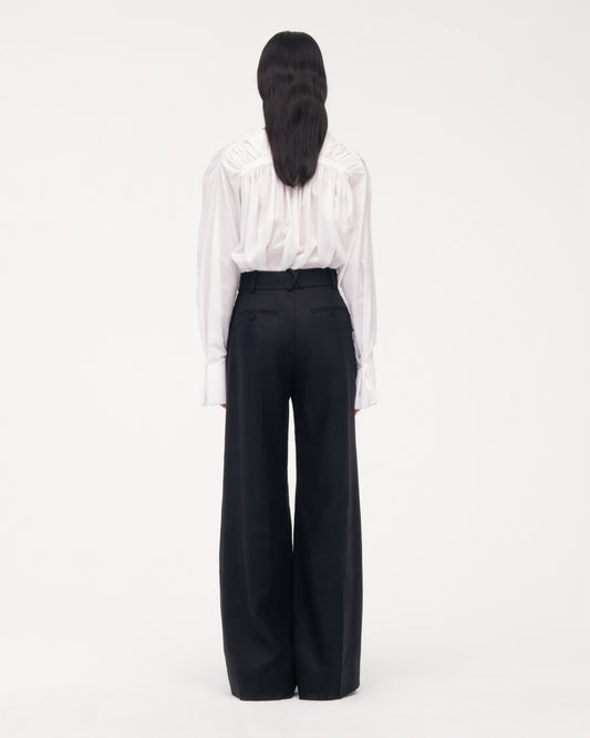 Another Tomorrow Summer Pleated Trouser in Black – Linen Women's Trousers