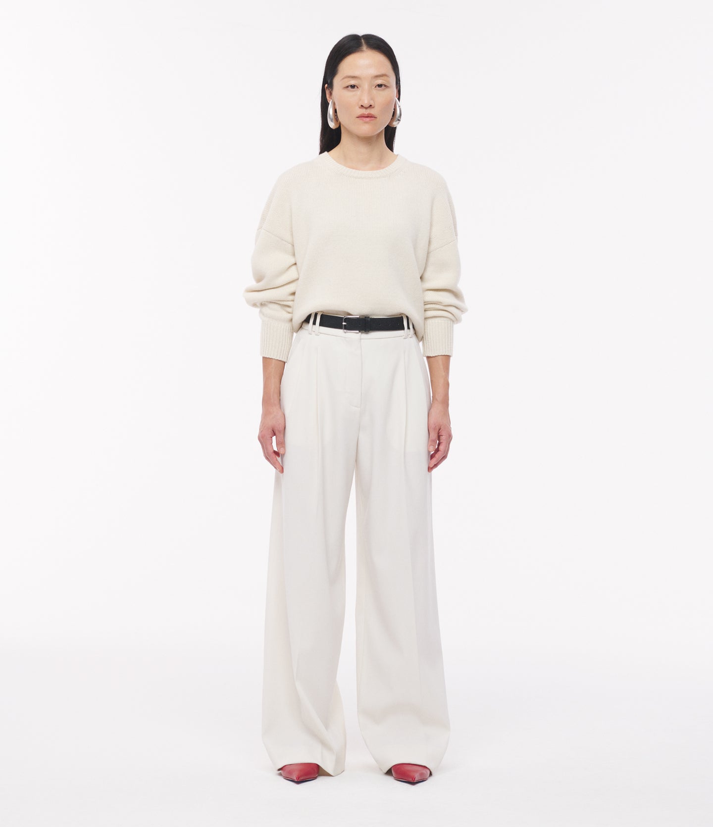 Another Tomorrow Twill Pleated Trouser in Vanilla – Wool Women's Trousers