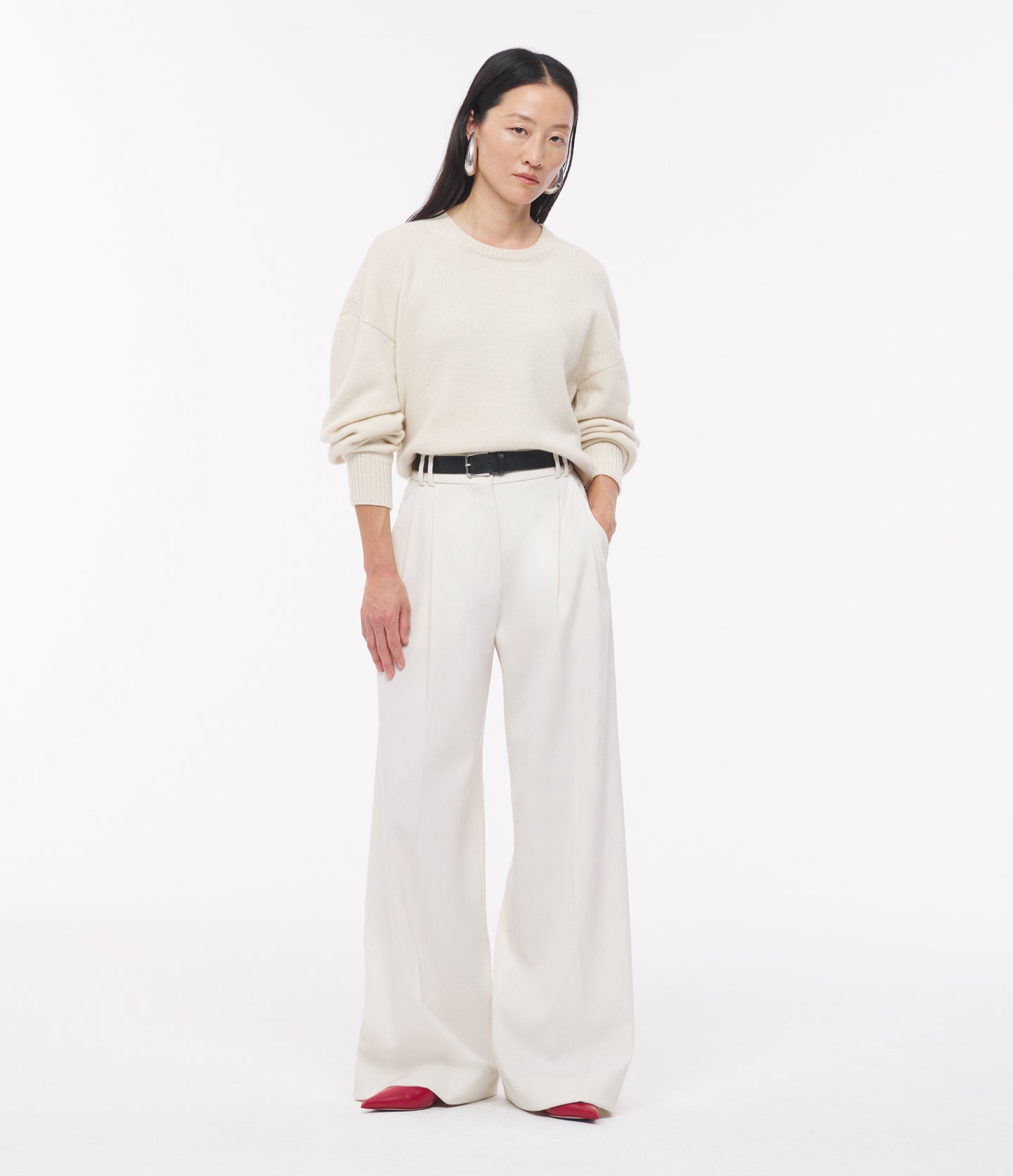Another Tomorrow Twill Pleated Trouser in Vanilla – Wool Women's Trousers