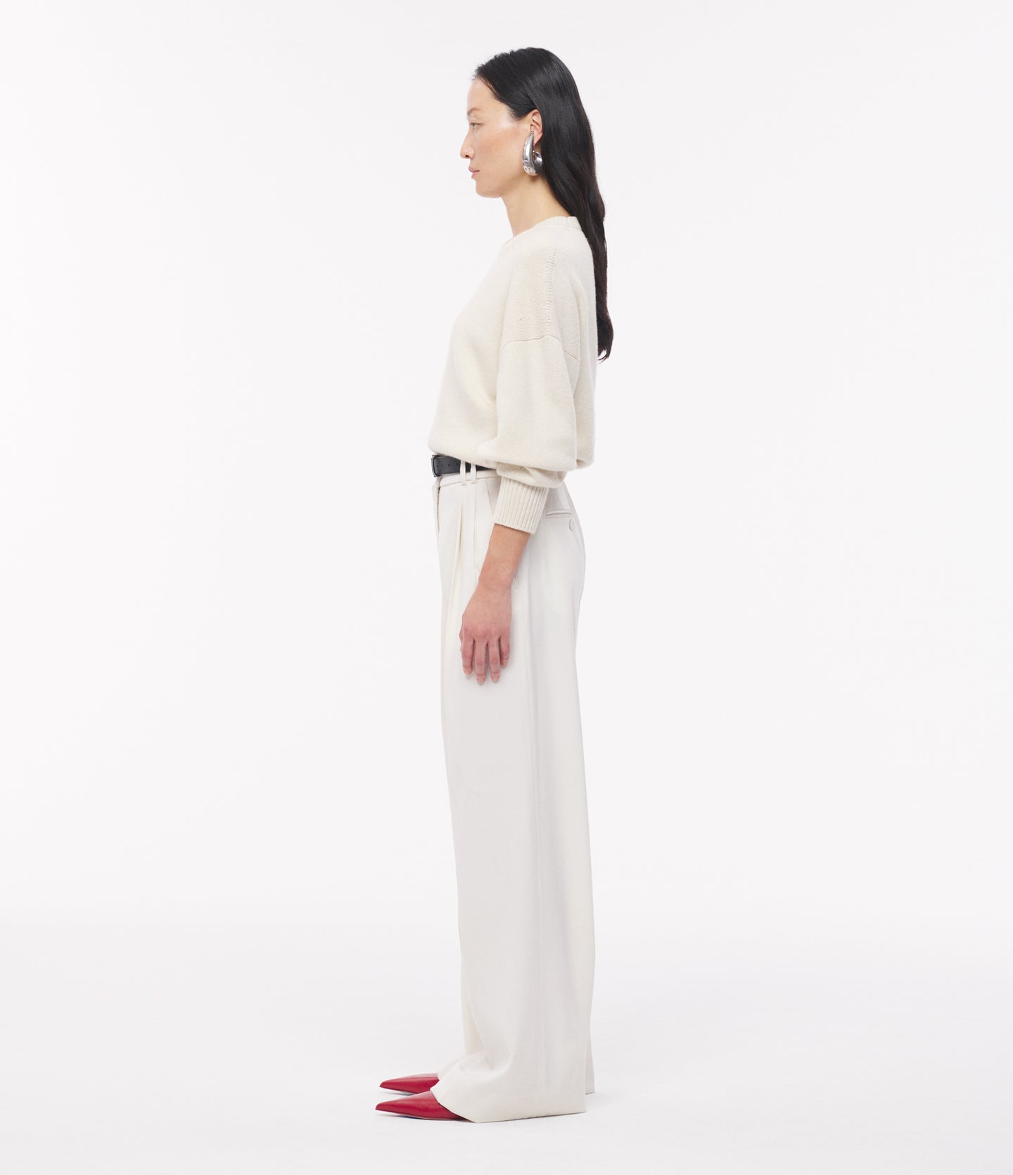 Another Tomorrow Twill Pleated Trouser in Vanilla – Wool Women's Trousers
