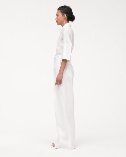 Another Tomorrow Pleated Trouser in White – Linen Women's Trousers