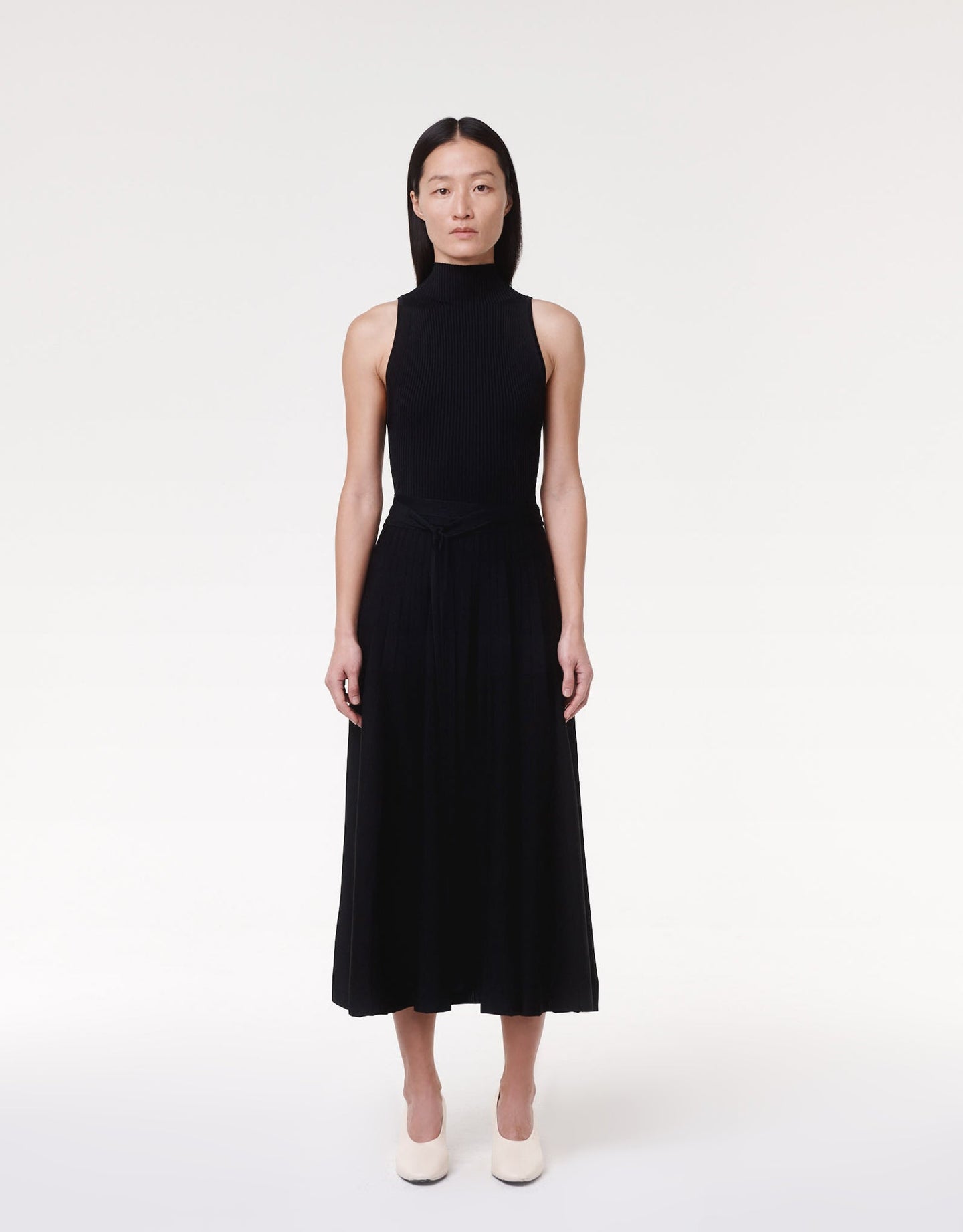 Pleated Mock Neck Dress - Resale | Black