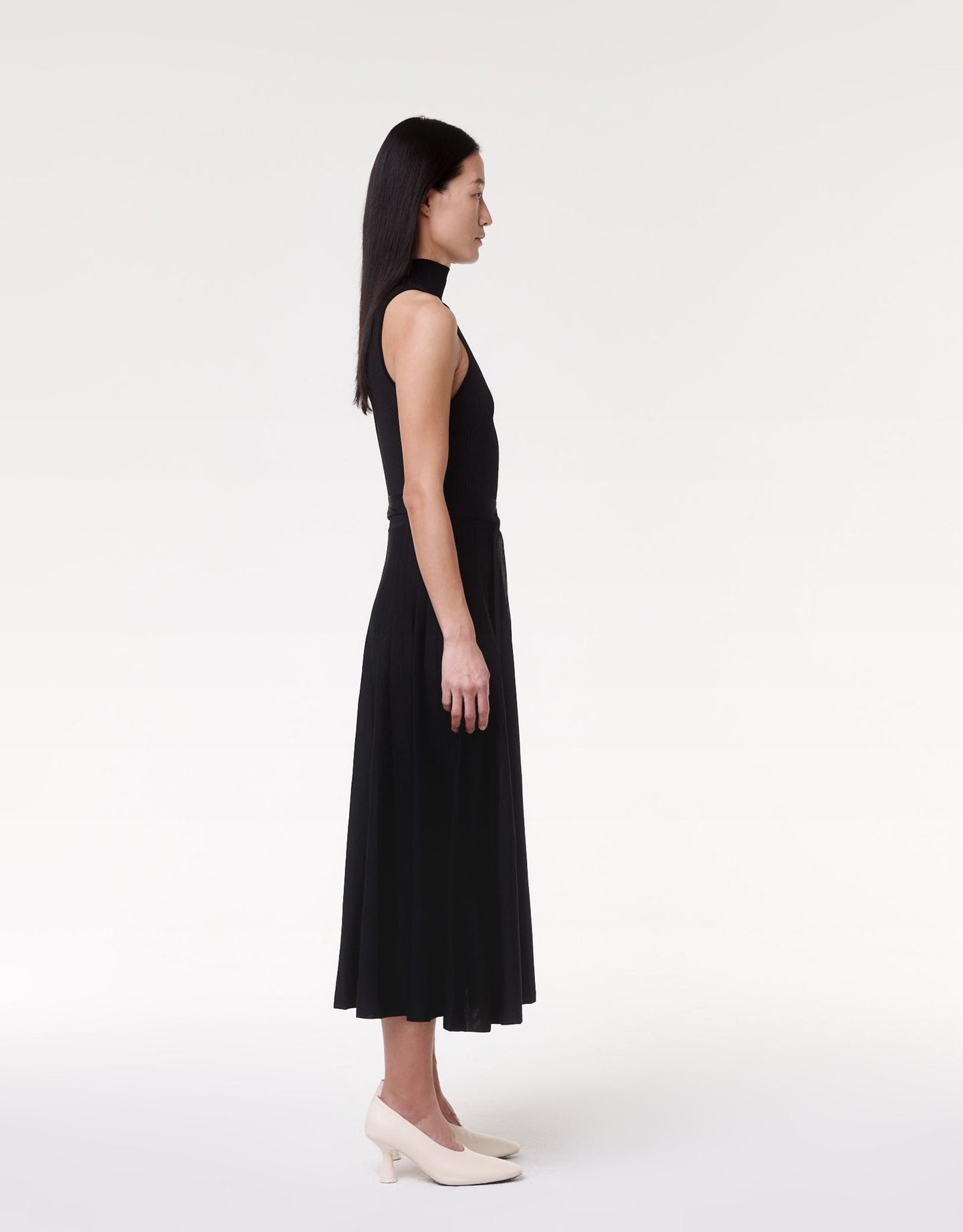 Pleated Mock Neck Dress - Resale | Black