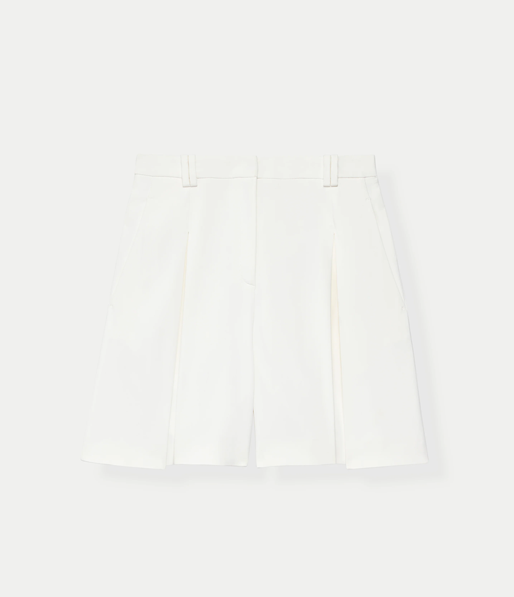 Another Tomorrow Fluid Pleated Short in Off White – Viscose Women's Trousers