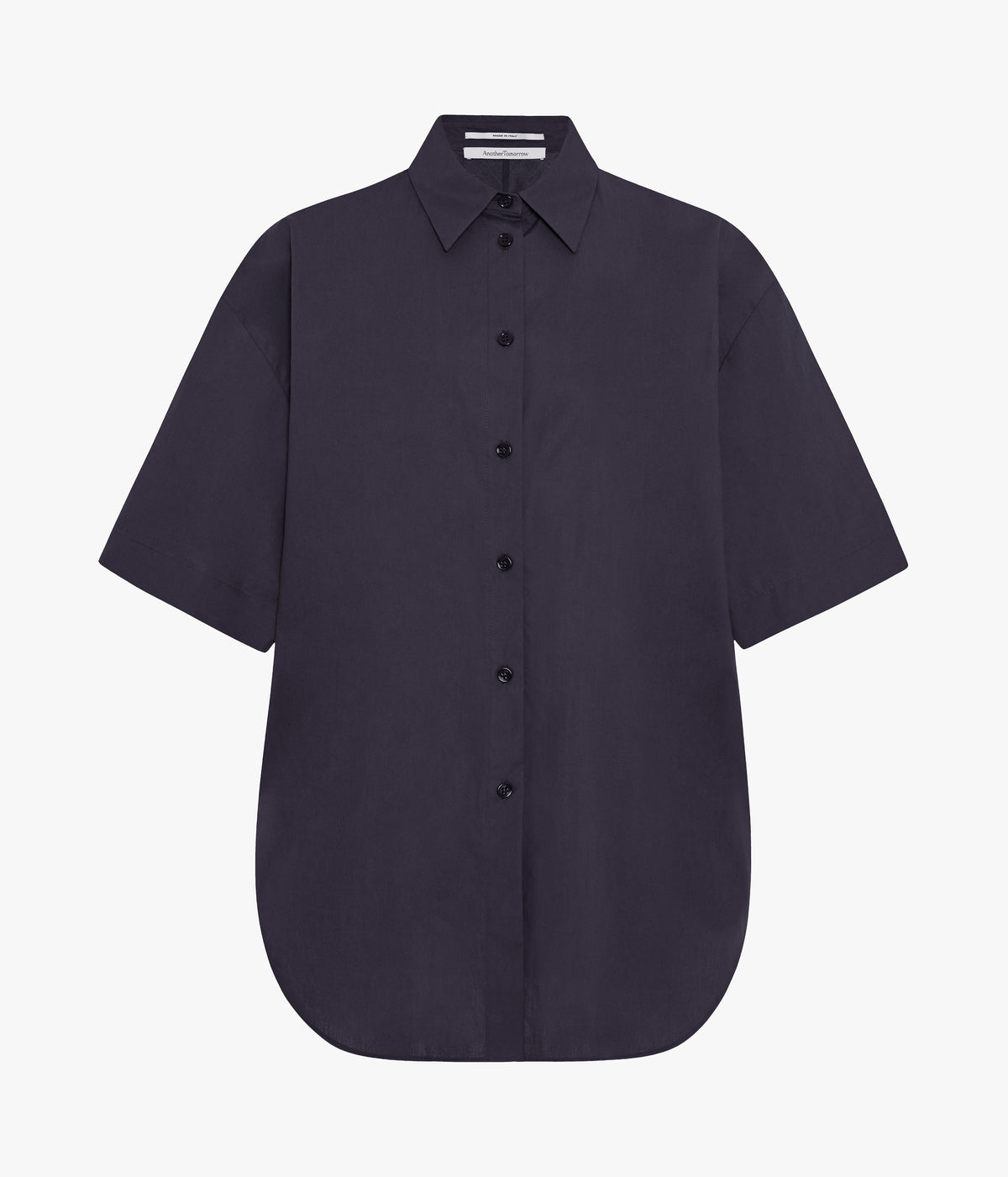 Another Tomorrow Poplin Short Sleeve Shirt in Midnight – Cotton Women's Trousers