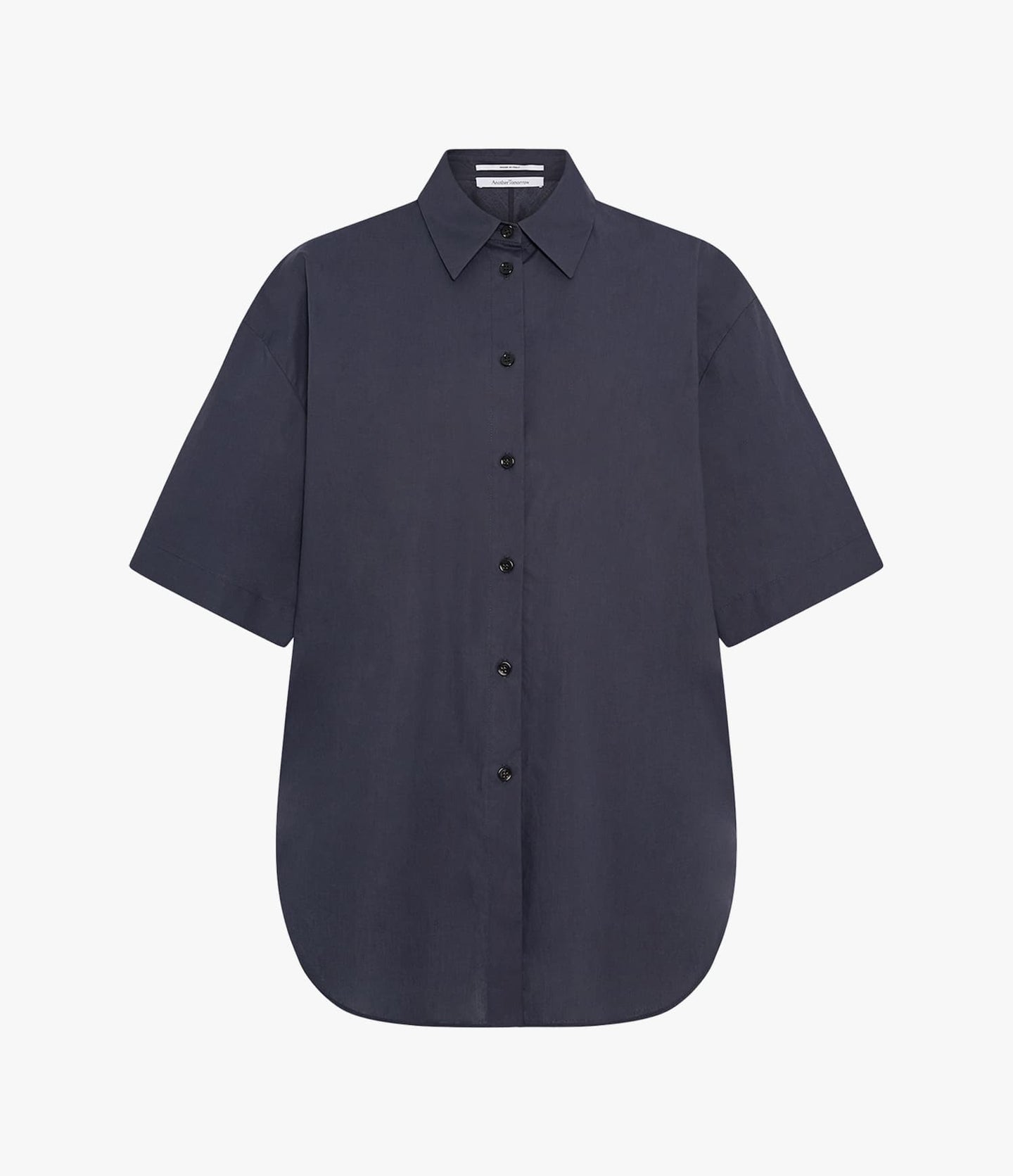 Another Tomorrow Poplin Short Sleeve Shirt in Midnight – Cotton Women's Trousers