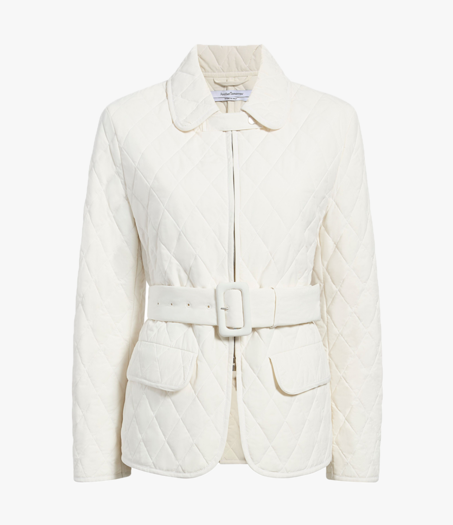 Another Tomorrow Quilted Belted Jacket in Parchment – Cotton Women's Jacket
