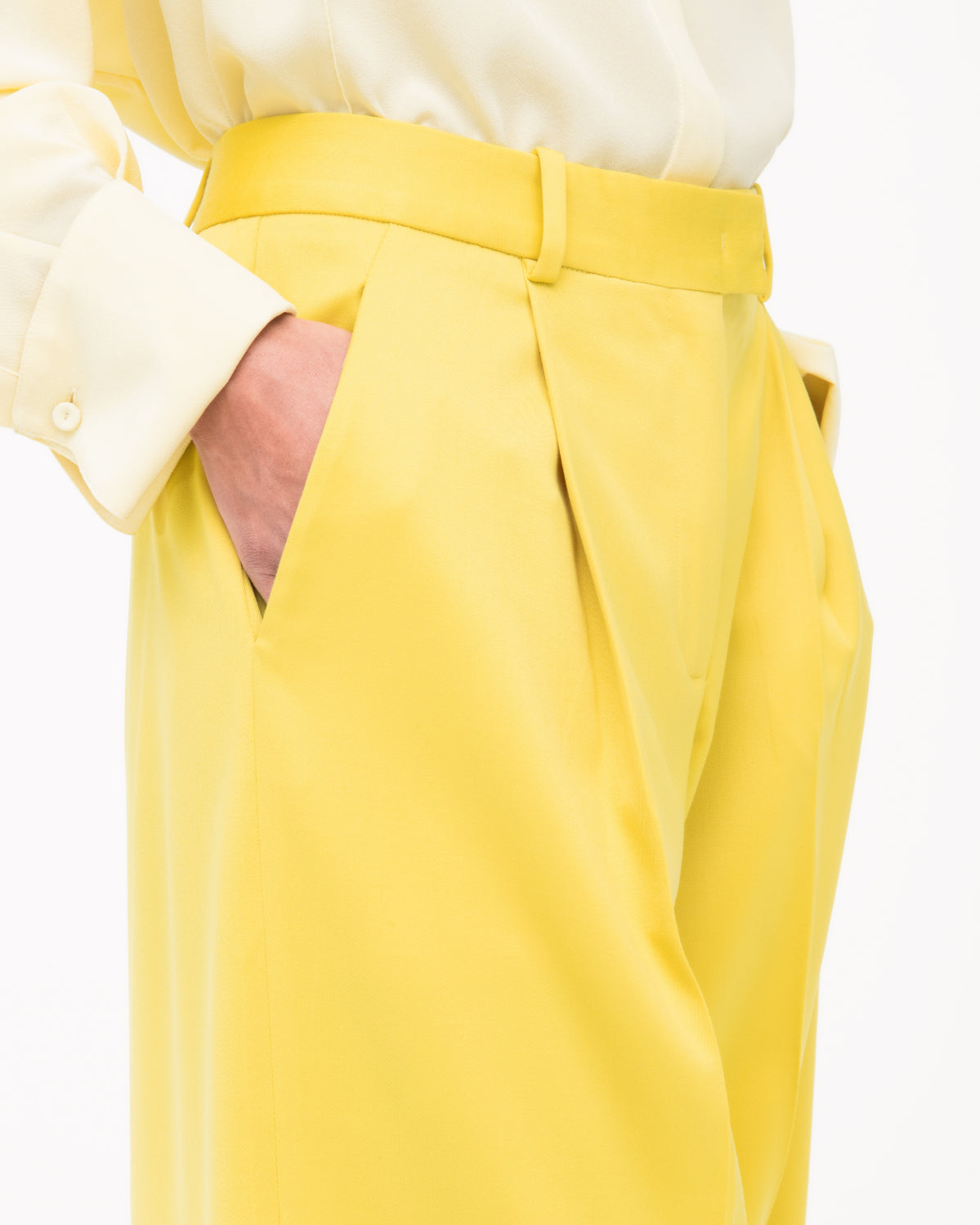 Another Tomorrow Relaxed Wide Leg Pant in Bright Chartreuse – Wool Women's Trousers
