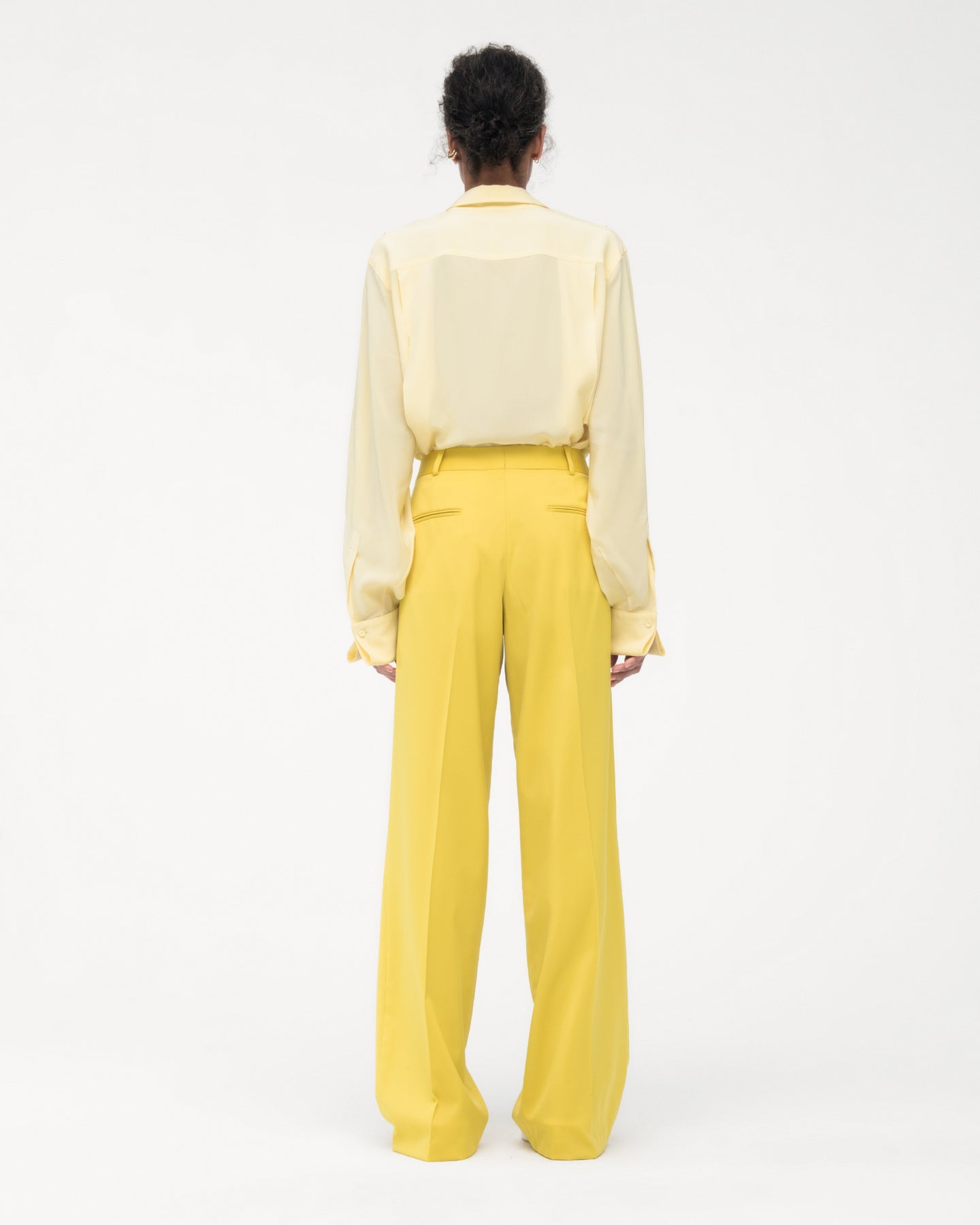 Another Tomorrow Relaxed Wide Leg Pant in Bright Chartreuse – Wool Women's Trousers