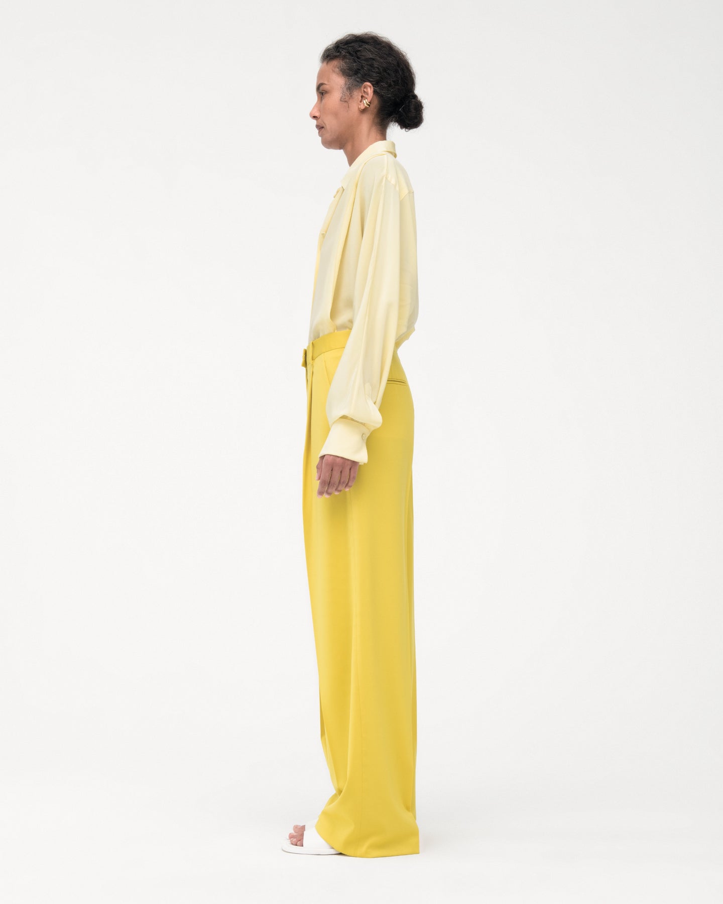 Another Tomorrow Relaxed Wide Leg Pant in Bright Chartreuse – Wool Women's Trousers
