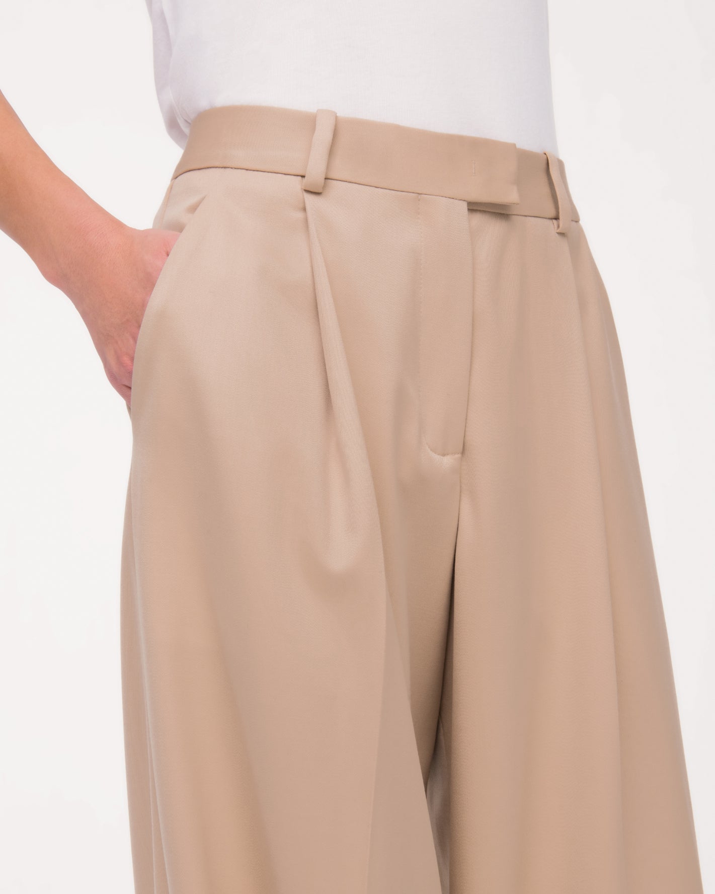 Another Tomorrow Relaxed Wide Leg Pant in Khaki – Wool Women's Trousers