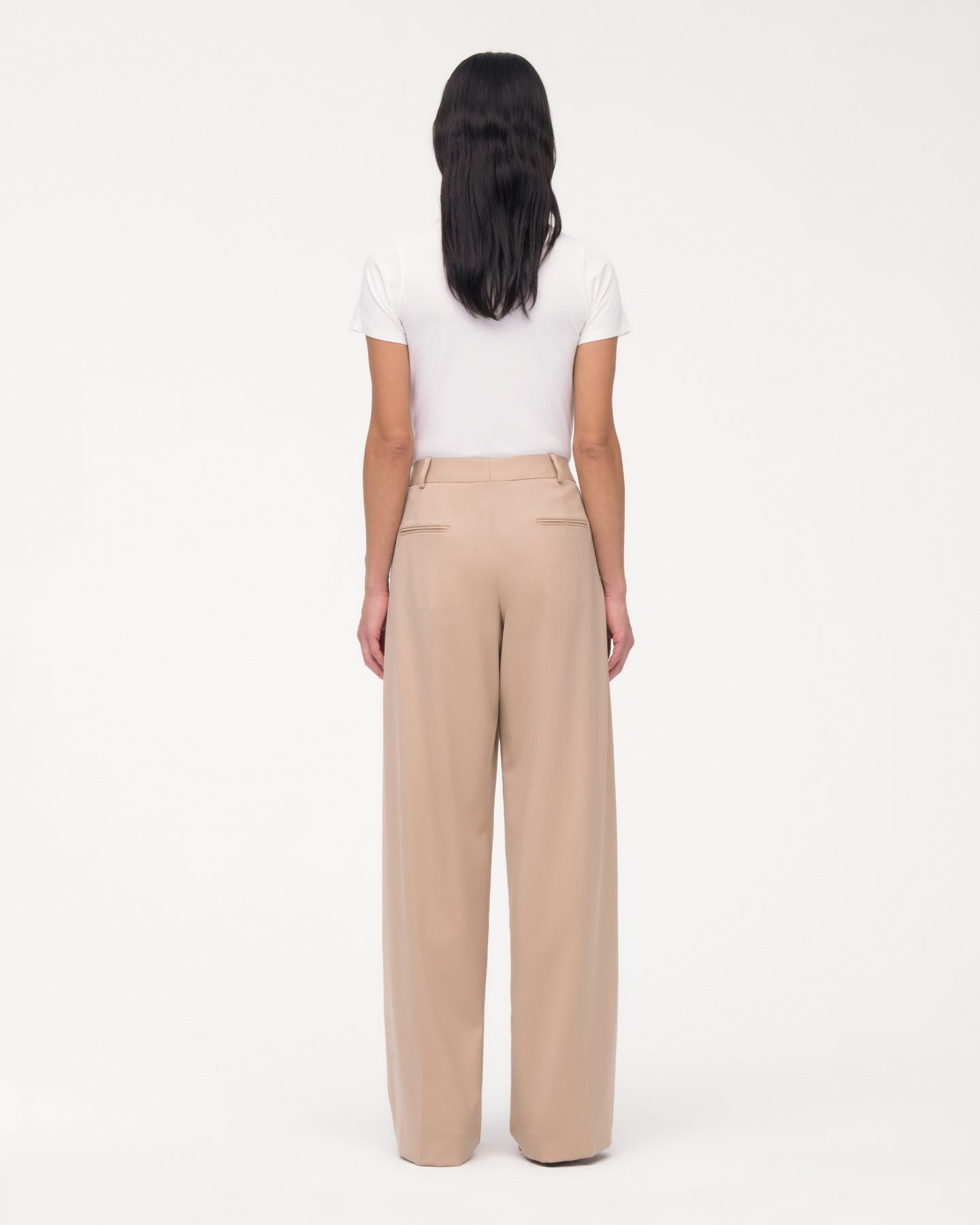 Another Tomorrow Relaxed Wide Leg Pant in Khaki – Wool Women's Trousers