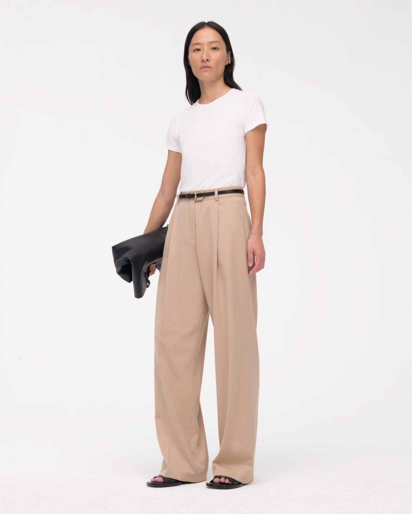 Another Tomorrow Relaxed Wide Leg Pant in Khaki – Wool Women's Trousers