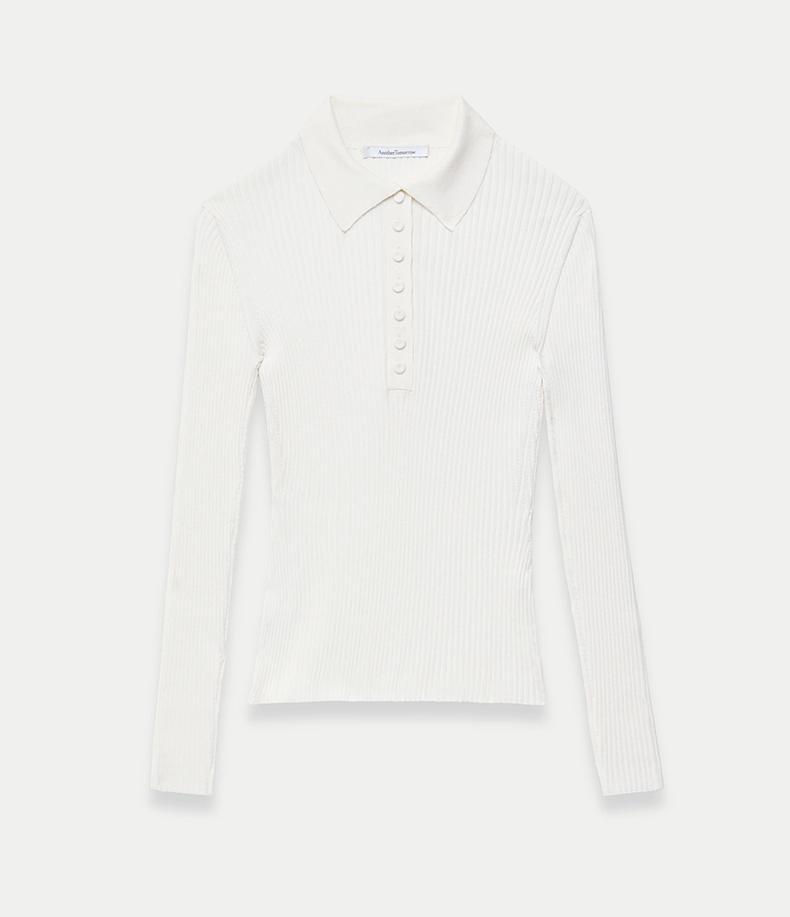 Another Tomorrow Ribbed Knit Polo in Off White – Silk Women's Knitwear