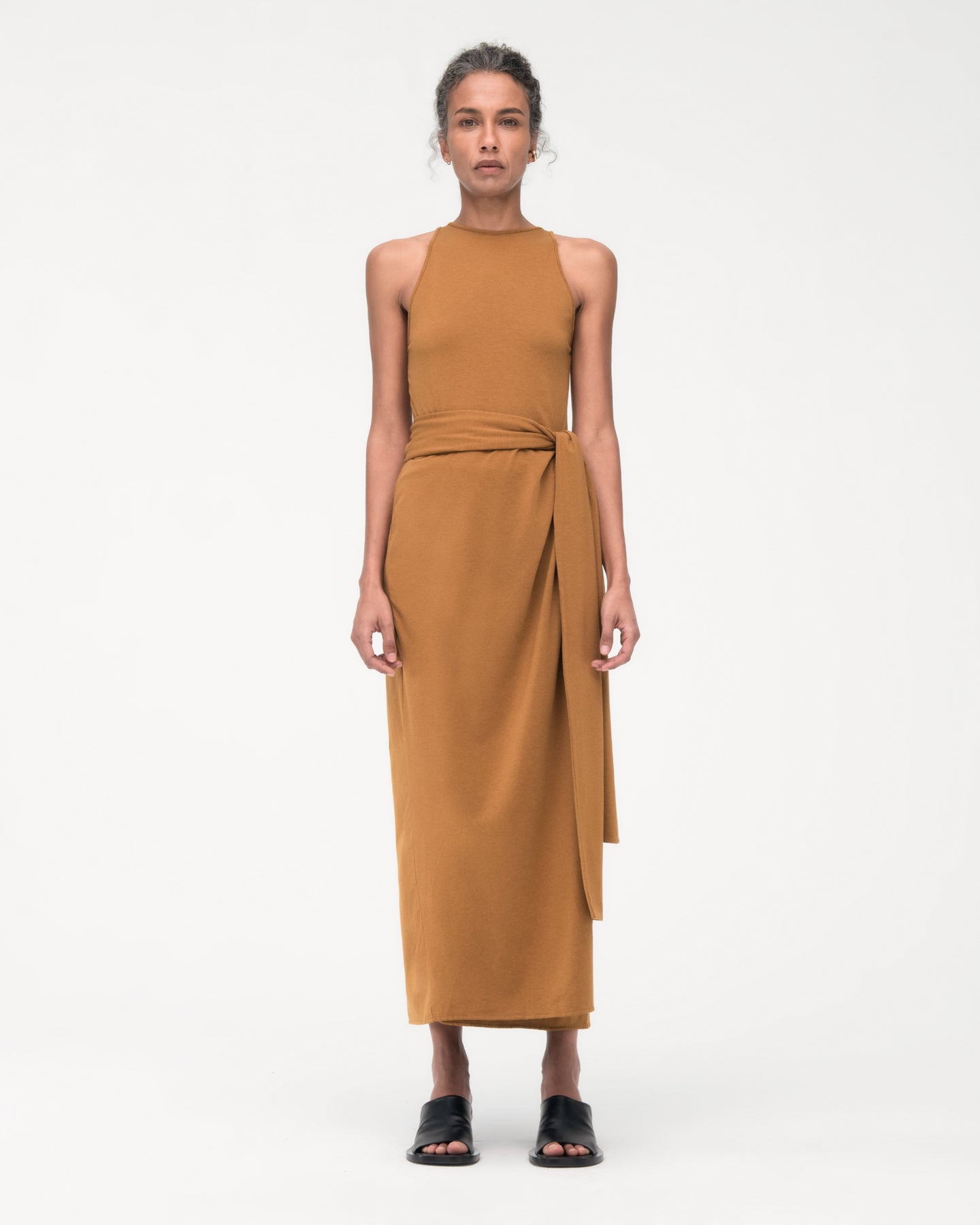 Another Tomorrow Sarong Tie Dress in Tapenade – Cotton Women's Dress