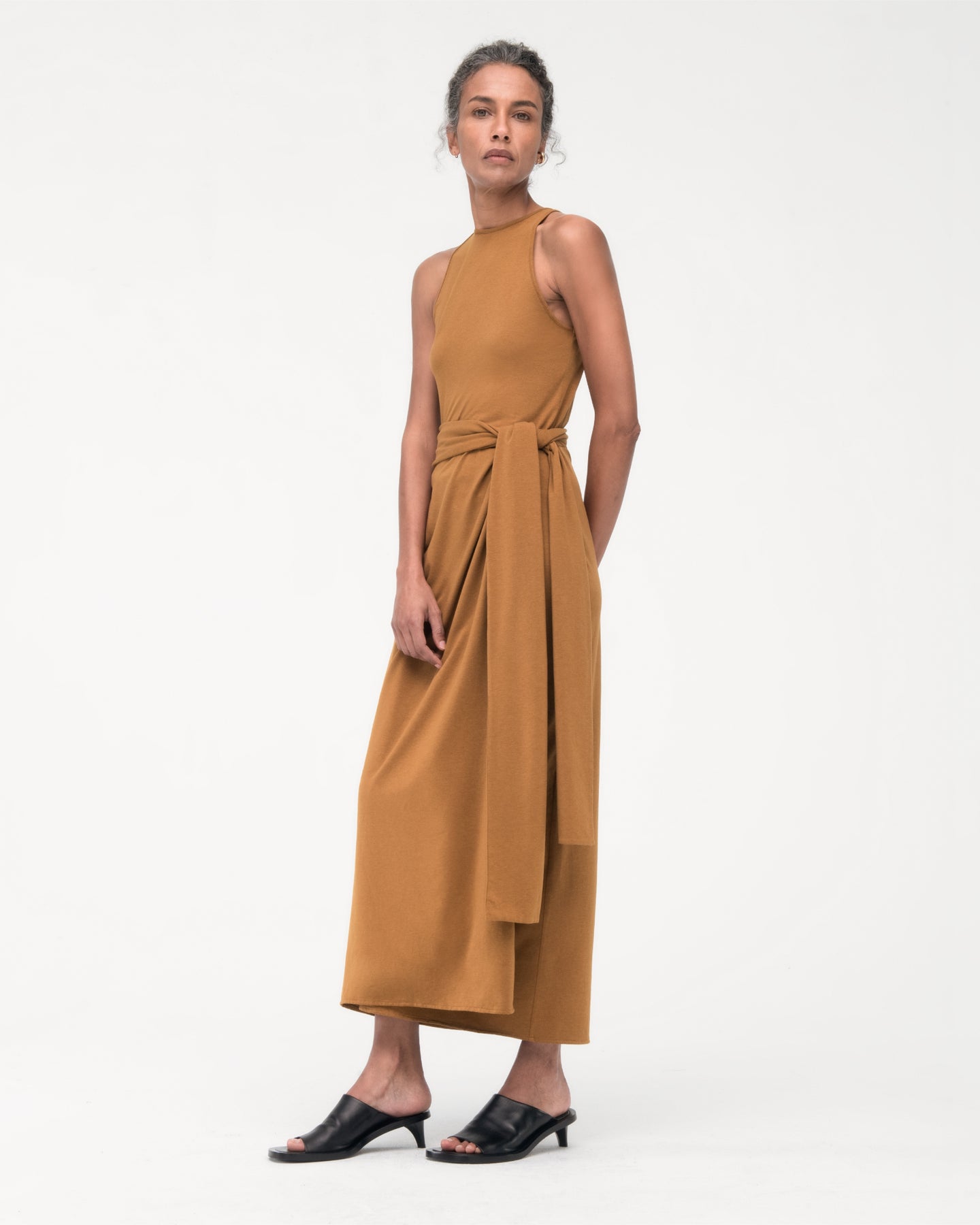Another Tomorrow Sarong Tie Dress in Tapenade – Cotton Women's Dress