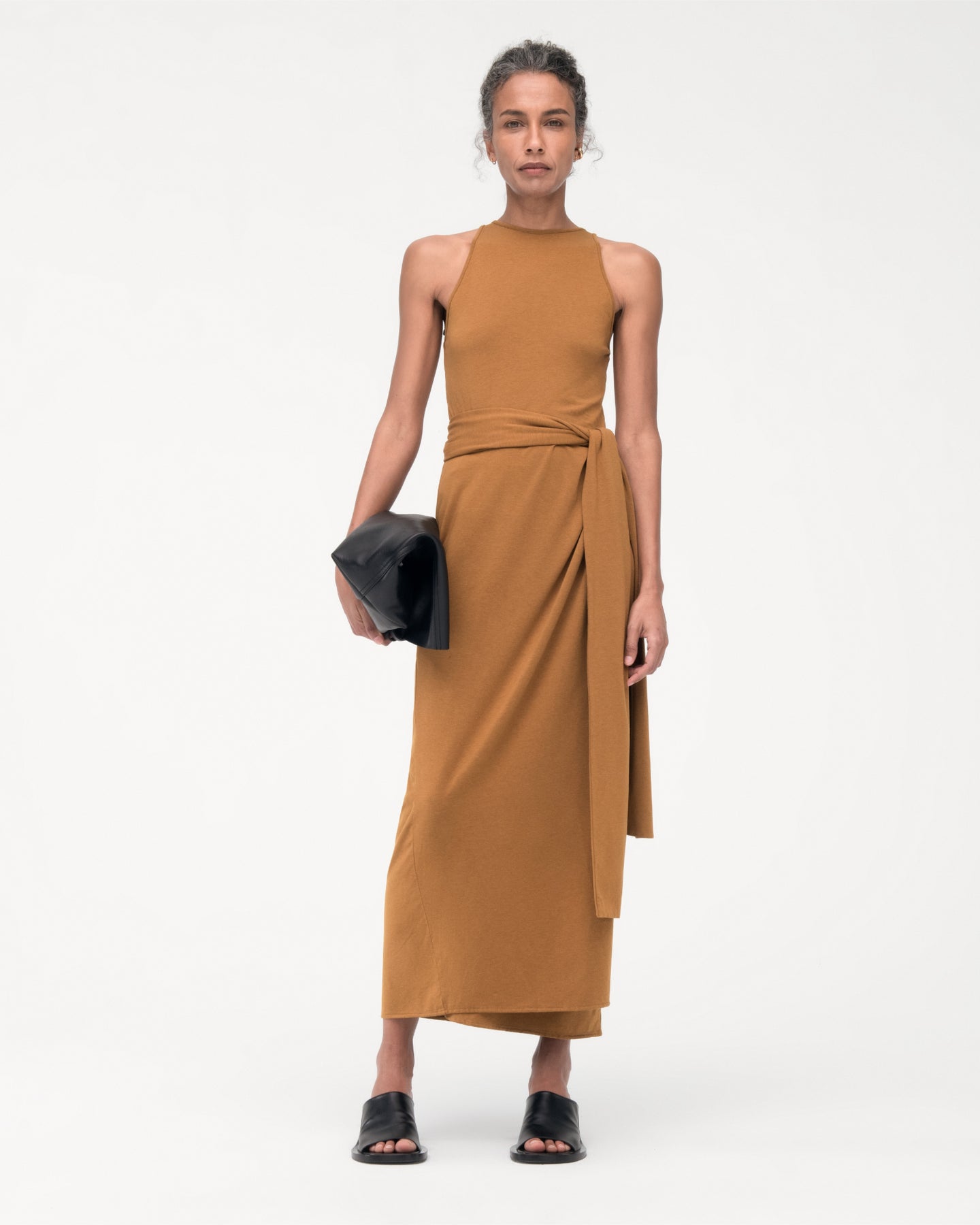 Another Tomorrow Sarong Tie Dress in Tapenade – Cotton Women's Dress