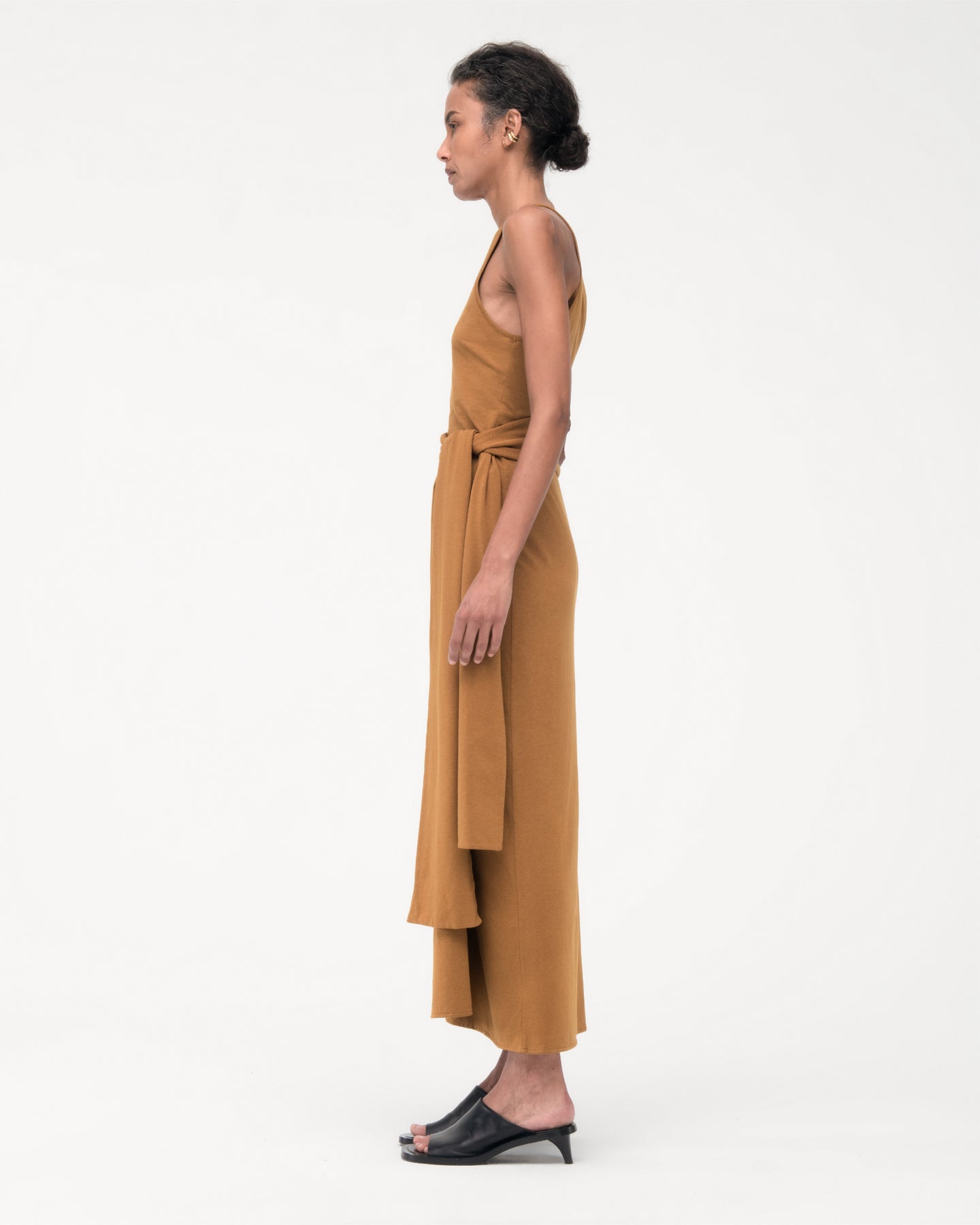 Another Tomorrow Sarong Tie Dress in Tapenade – Cotton Women's Dress