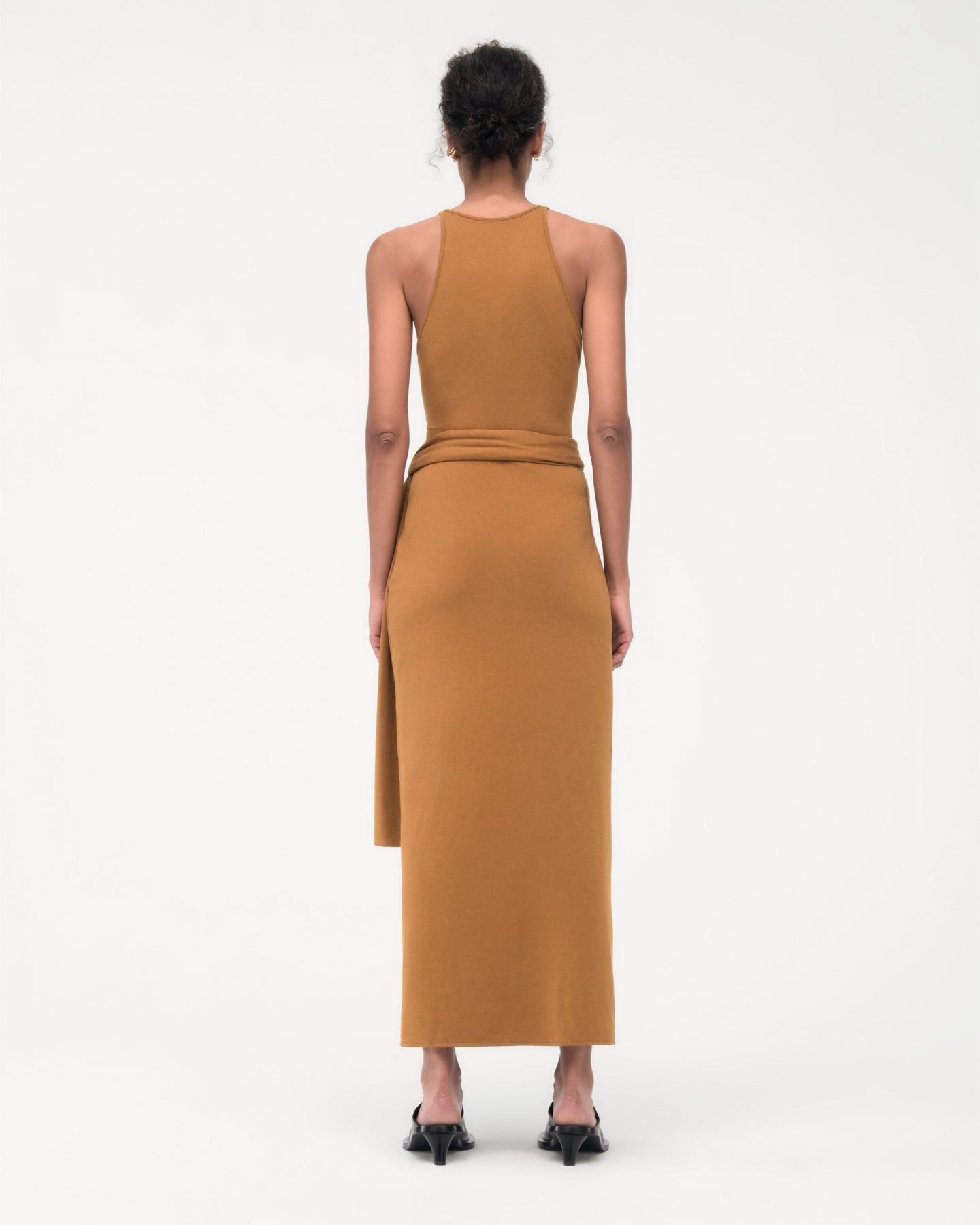 Another Tomorrow Sarong Tie Dress in Tapenade – Cotton Women's Dress