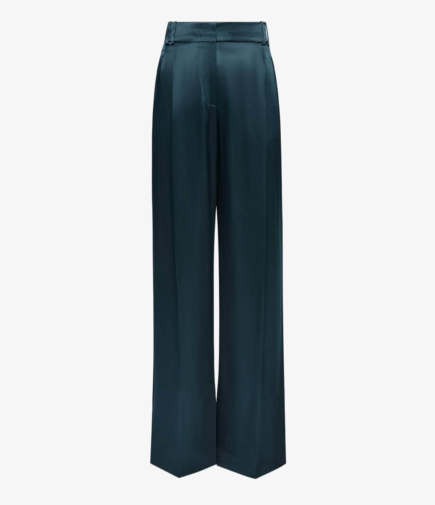 Another Tomorrow Satin Pleated Trouser in Juniper – Satin Women's Trousers