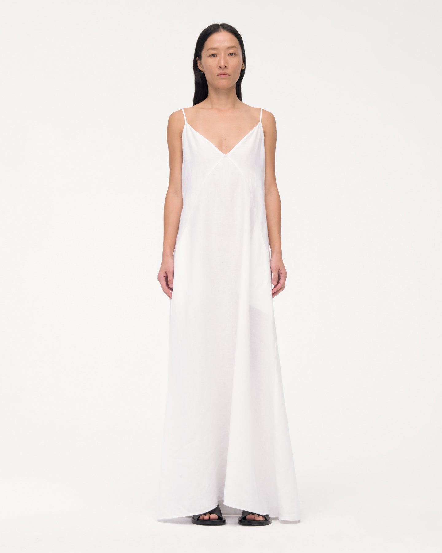 Another Tomorrow Seamed Slip Dress in White – Linen Women's Dress