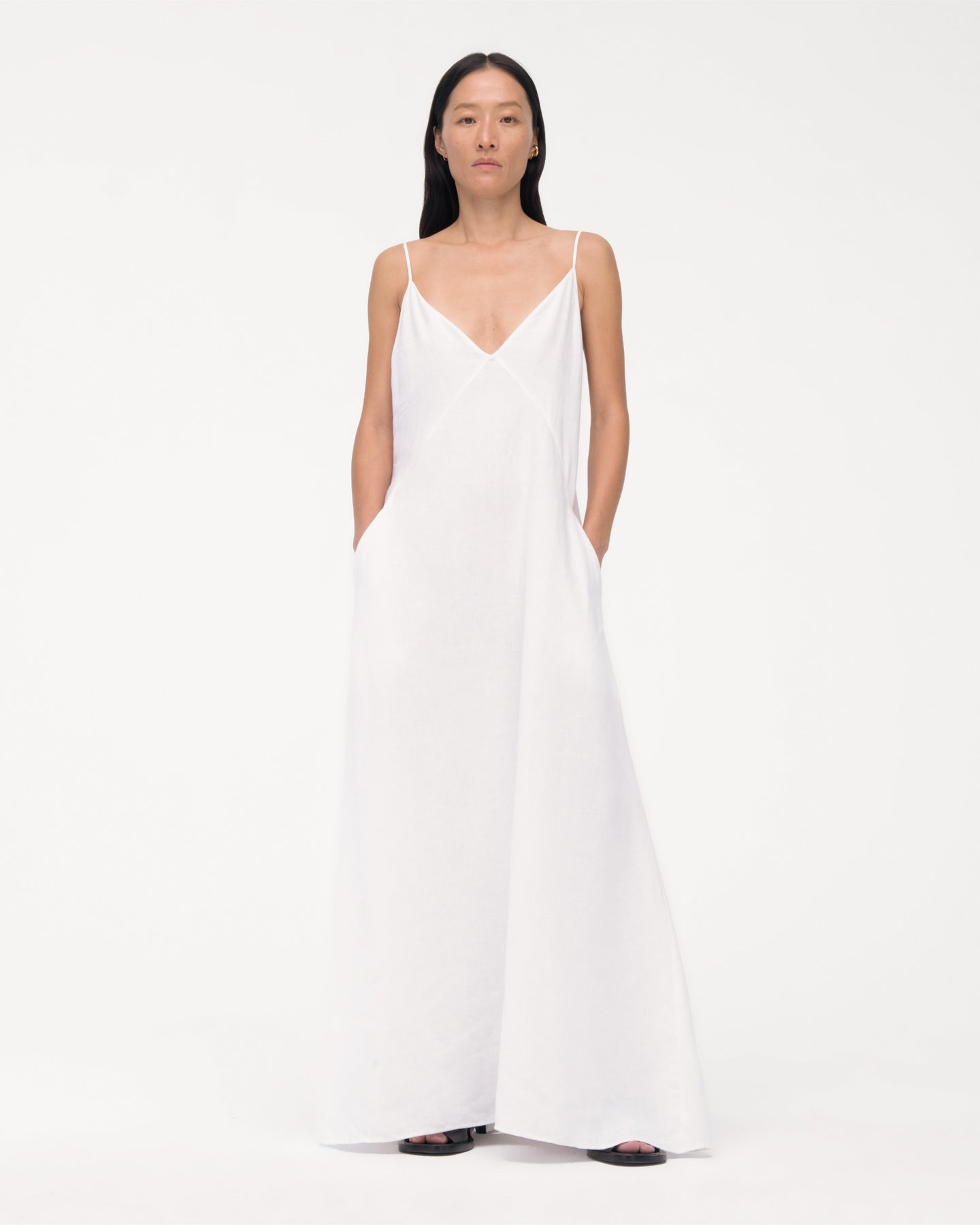 Another Tomorrow Seamed Slip Dress in White – Linen Women's Dress