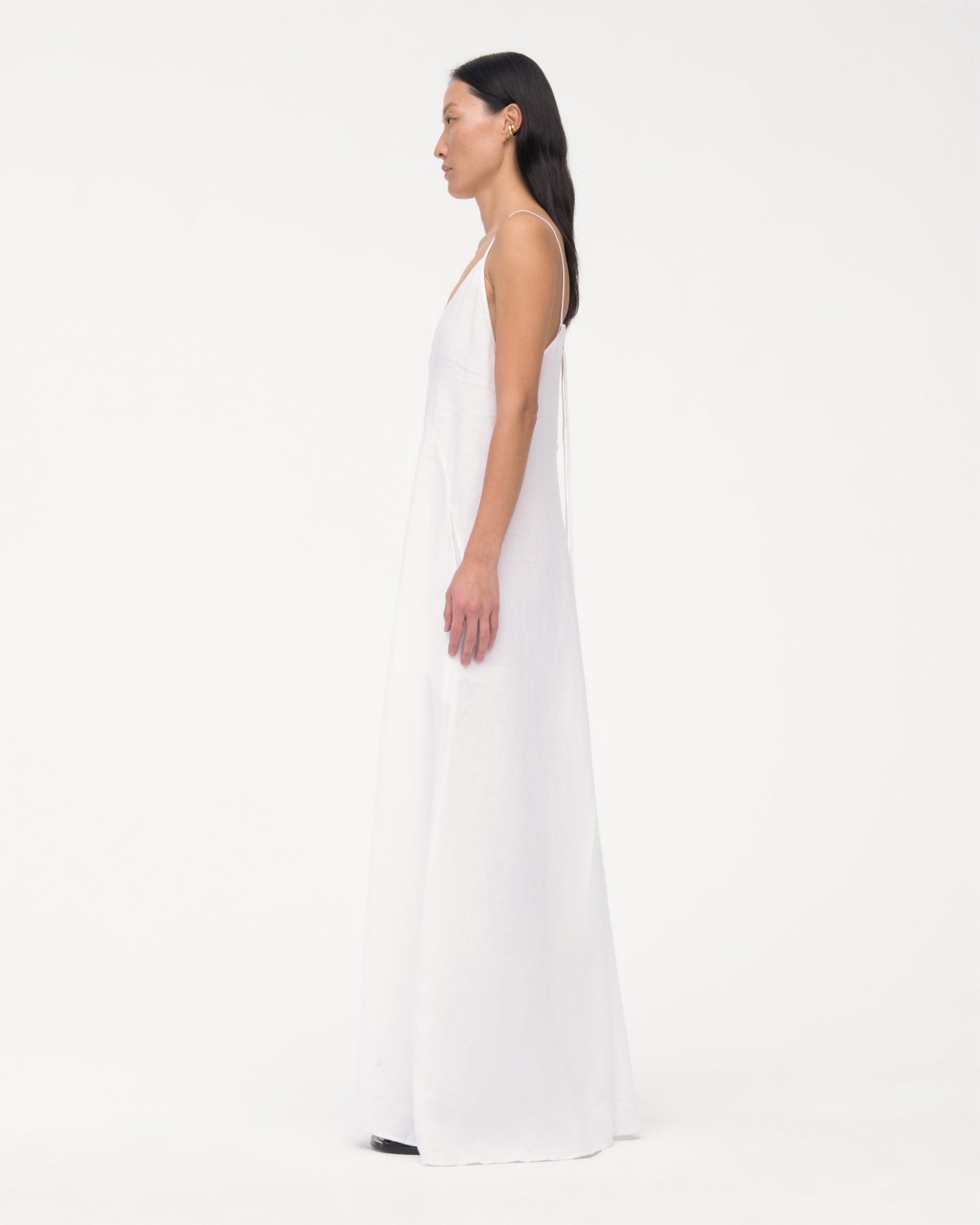 Another Tomorrow Seamed Slip Dress in White – Linen Women's Dress
