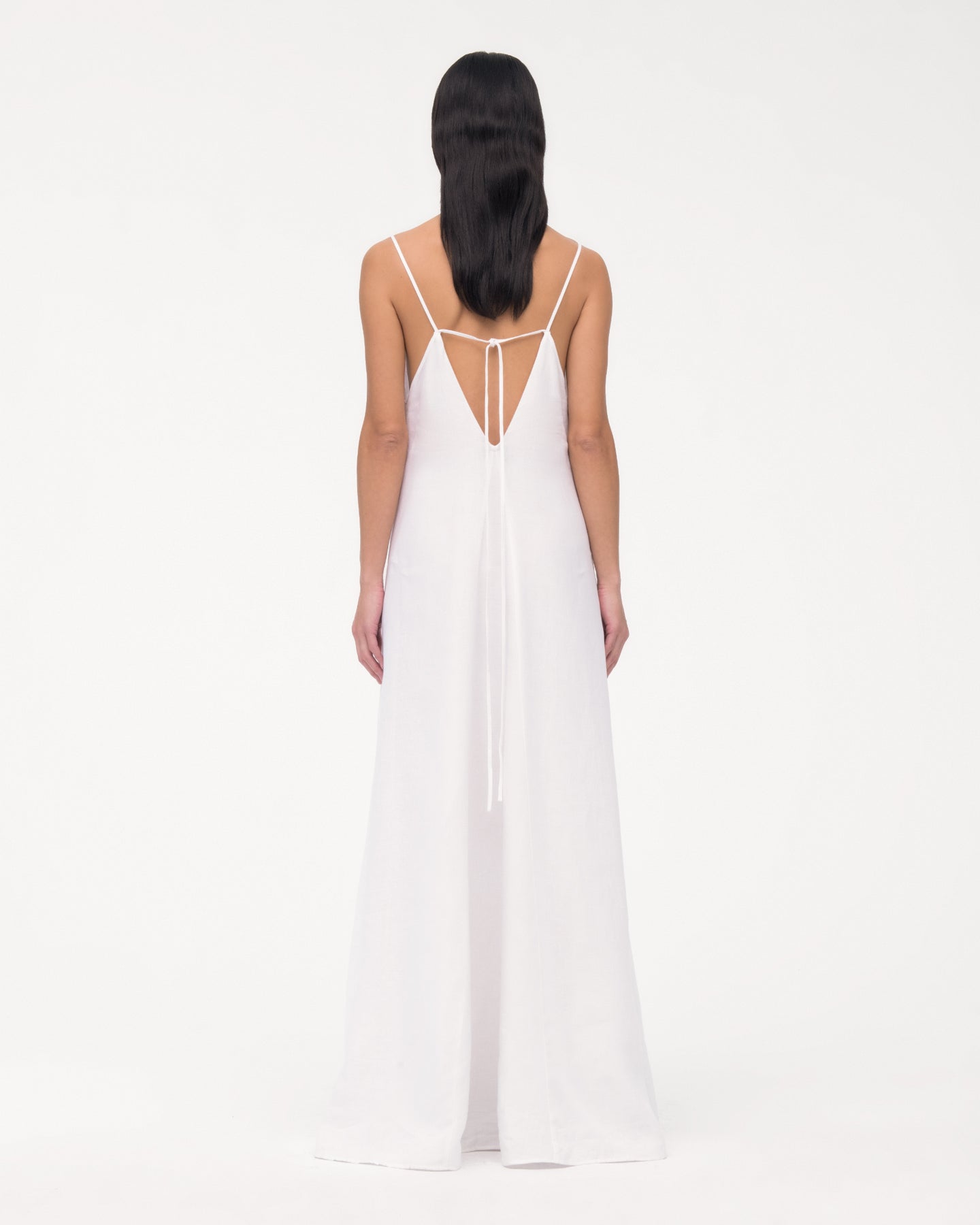 Another Tomorrow Seamed Slip Dress in White – Linen Women's Dress