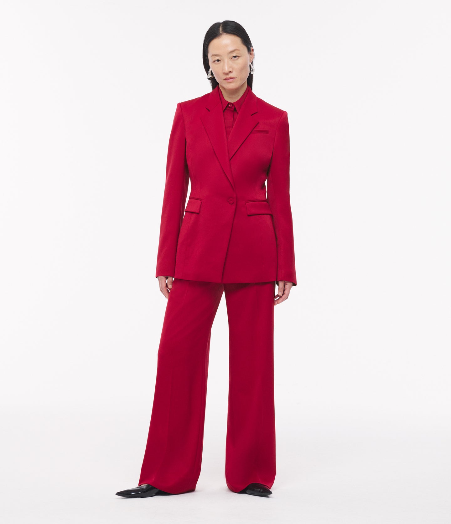 Another Tomorrow Seamed Waist Jacket in Ruby – Wool Women's Jacket