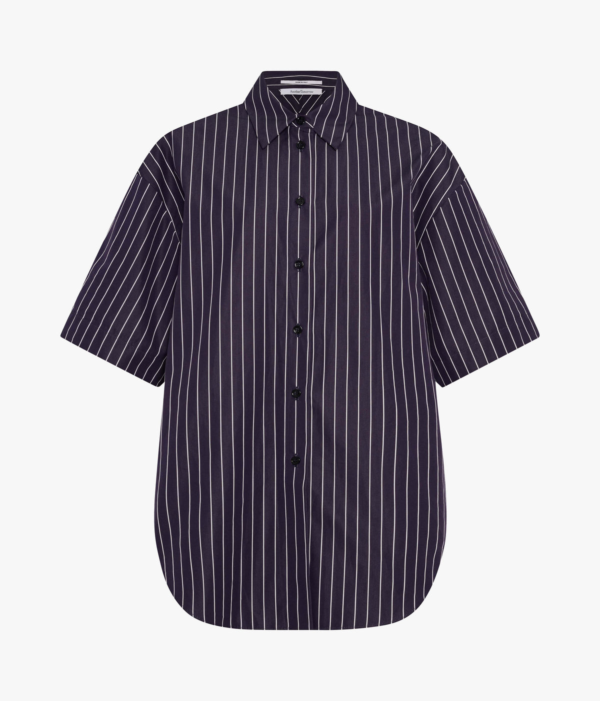 Another Tomorrow Short Sleeve Shirt in Navy/White Stripe – Cotton Women's Trousers