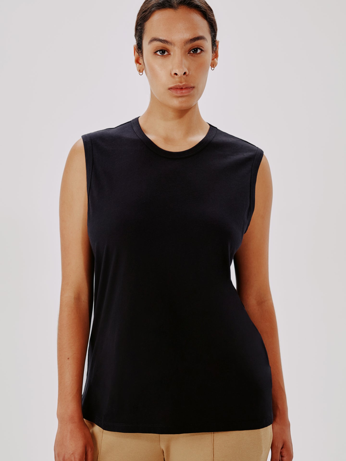 Another Tomorrow Sleeveless Tee in Black – Cotton Women's Top