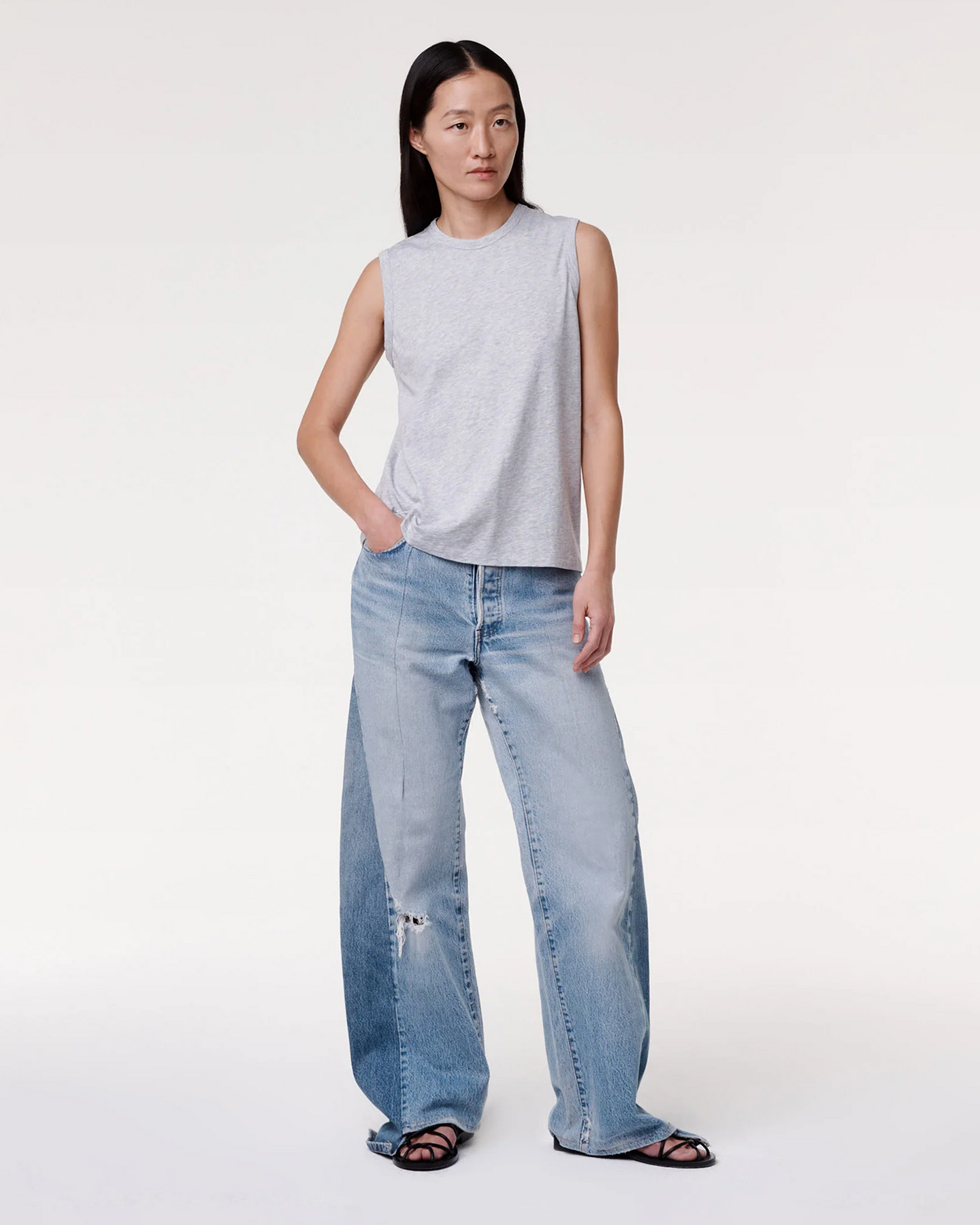 Another Tomorrow Sleeveless Tee in Heather Grey – Cotton Women's Top
