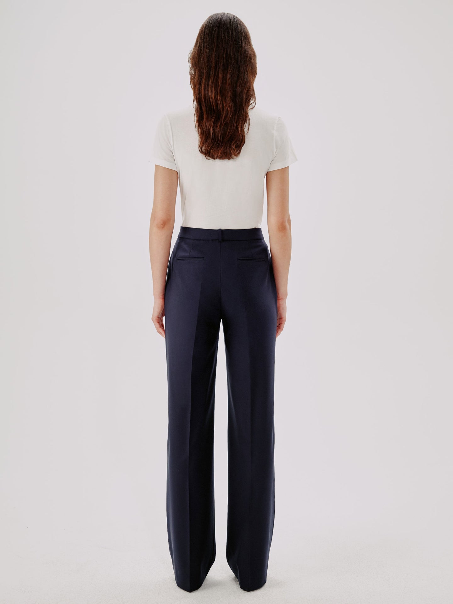Another Tomorrow Slight Flare Trouser in Navy – Wool Women's Trousers