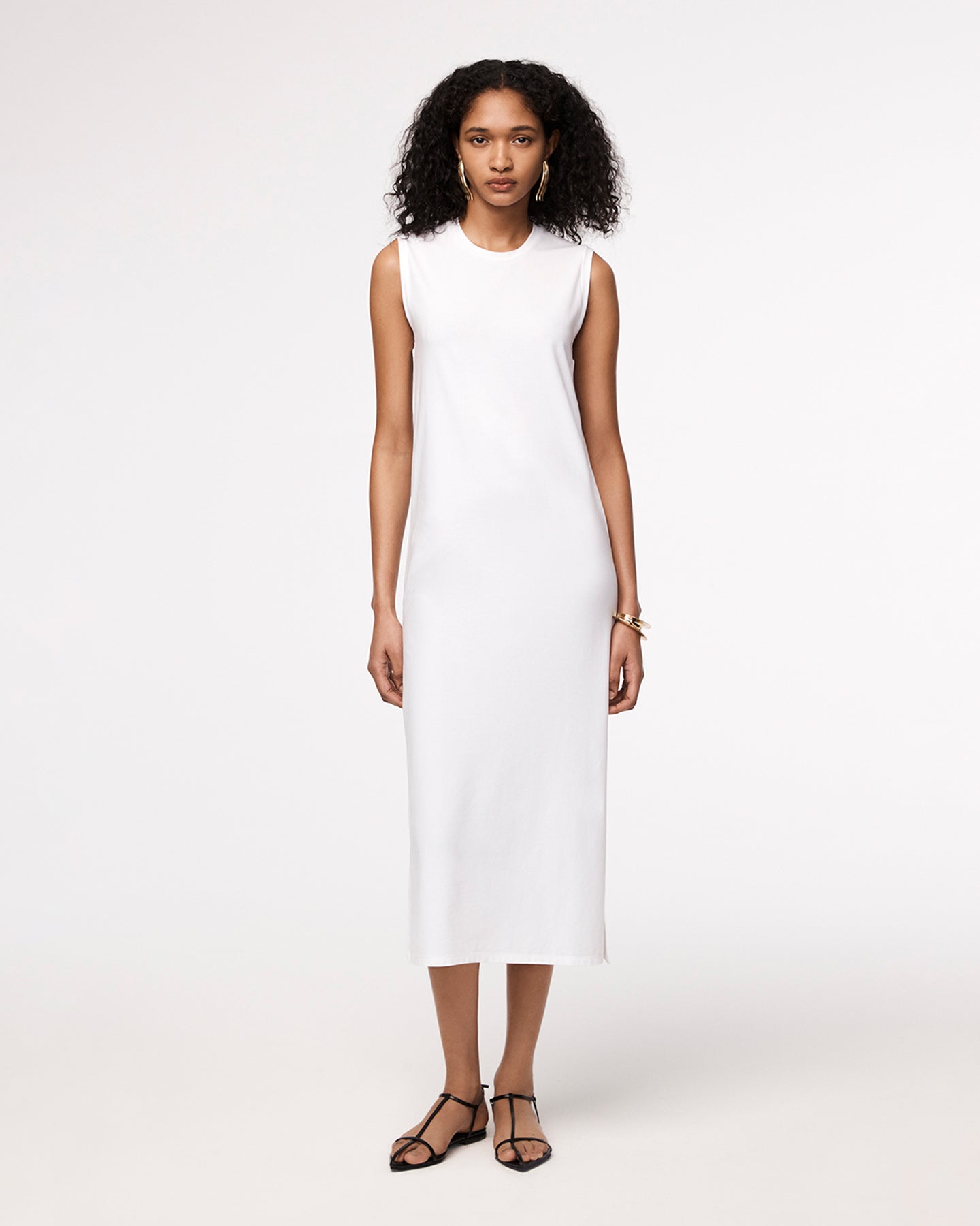 Another Tomorrow Sleeveless Tee Dress in White – Cotton Women's Dress