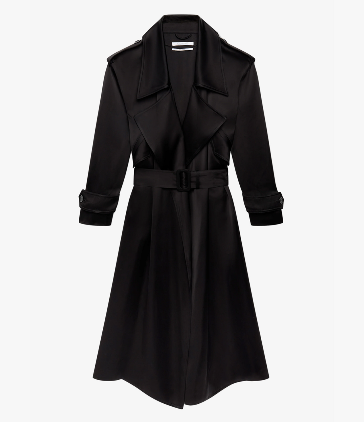Another Tomorrow Satin Soft Trench in Black – Satin Women's Outerwear