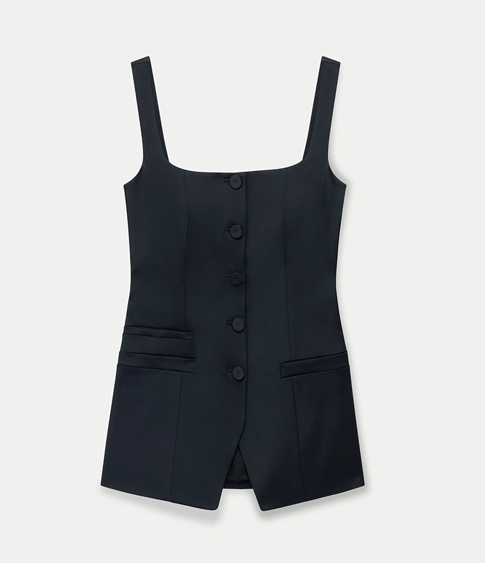 Another Tomorrow Square Neck Buttoned Top in Black – Viscose Women's Top