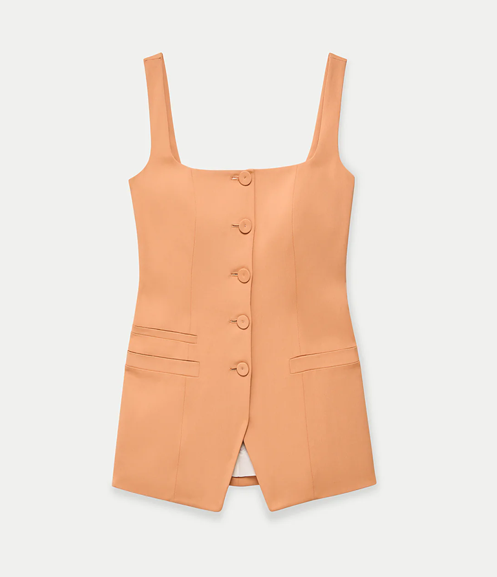 Another Tomorrow Square Neck Buttoned Top in Clay – Viscose Women's Top