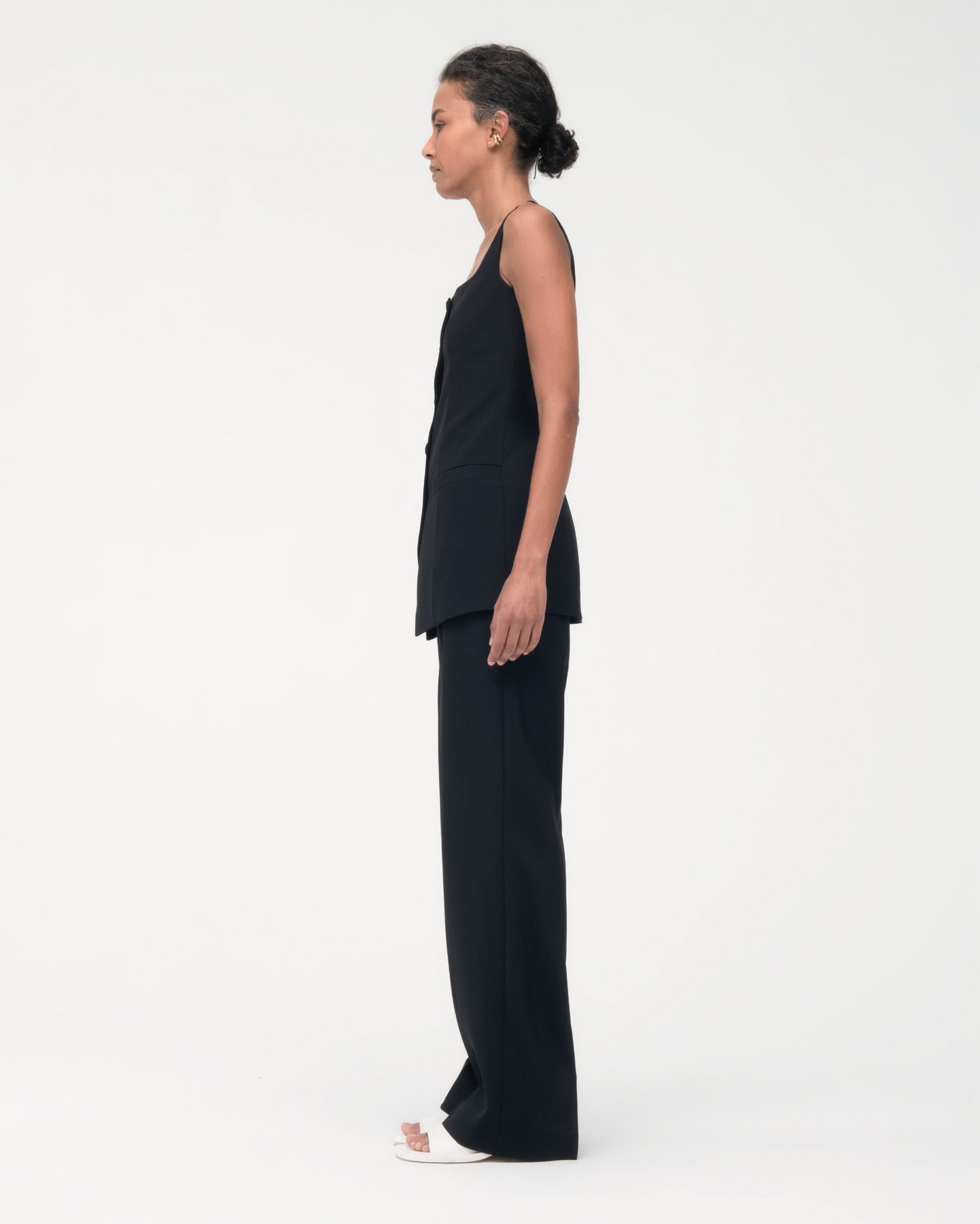 Another Tomorrow Square Neck Buttoned Top in Black – Viscose Women's Top