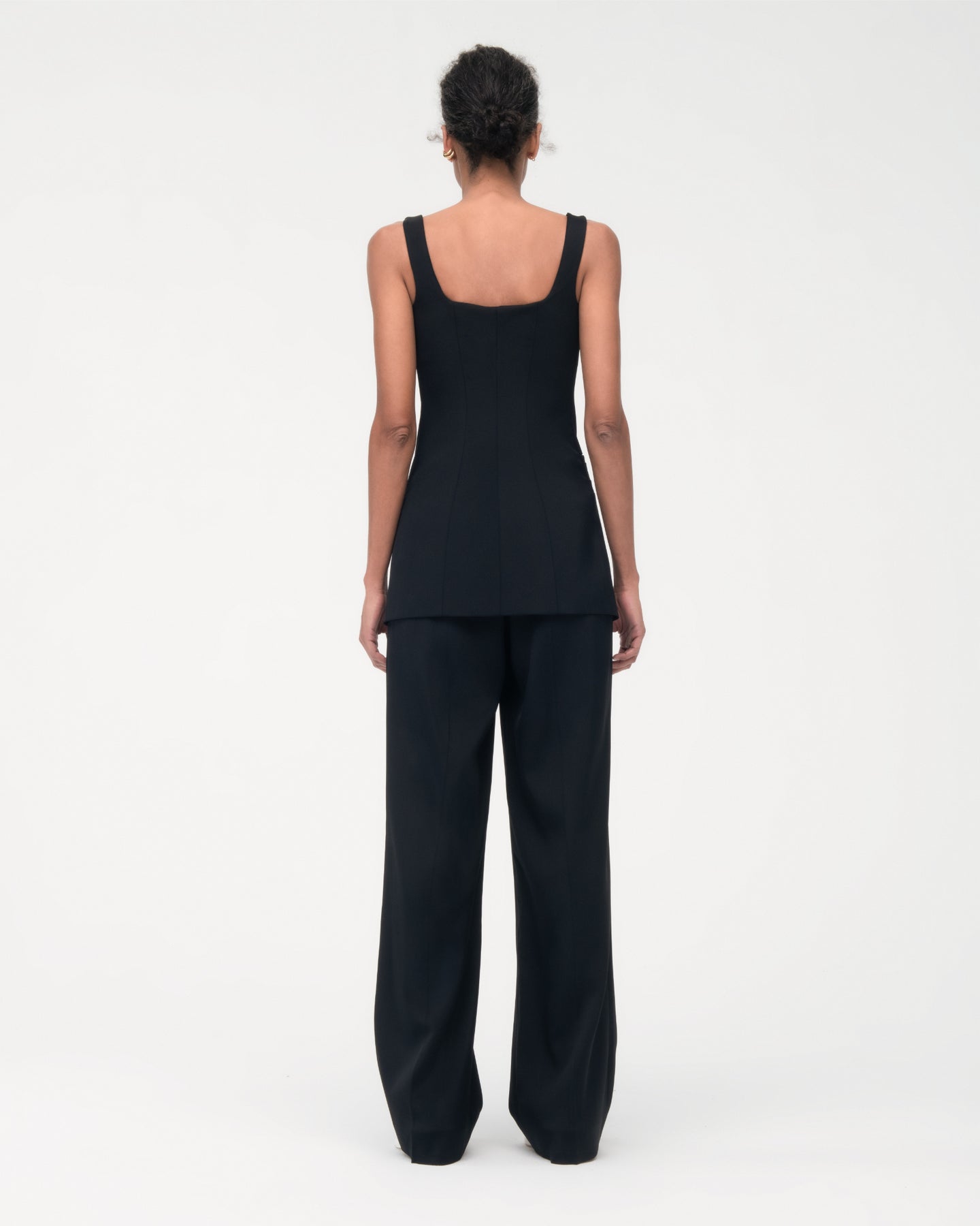 Another Tomorrow Square Neck Buttoned Top in Black – Viscose Women's Top