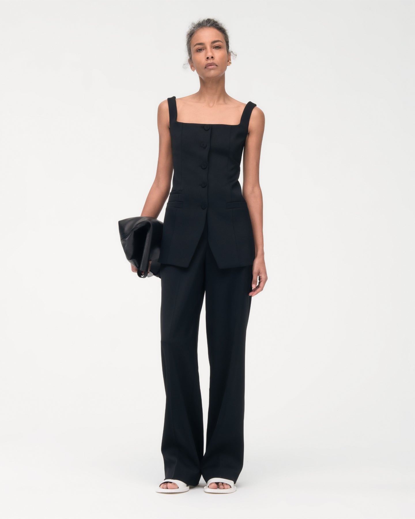 Another Tomorrow Square Neck Buttoned Top in Black – Viscose Women's Top